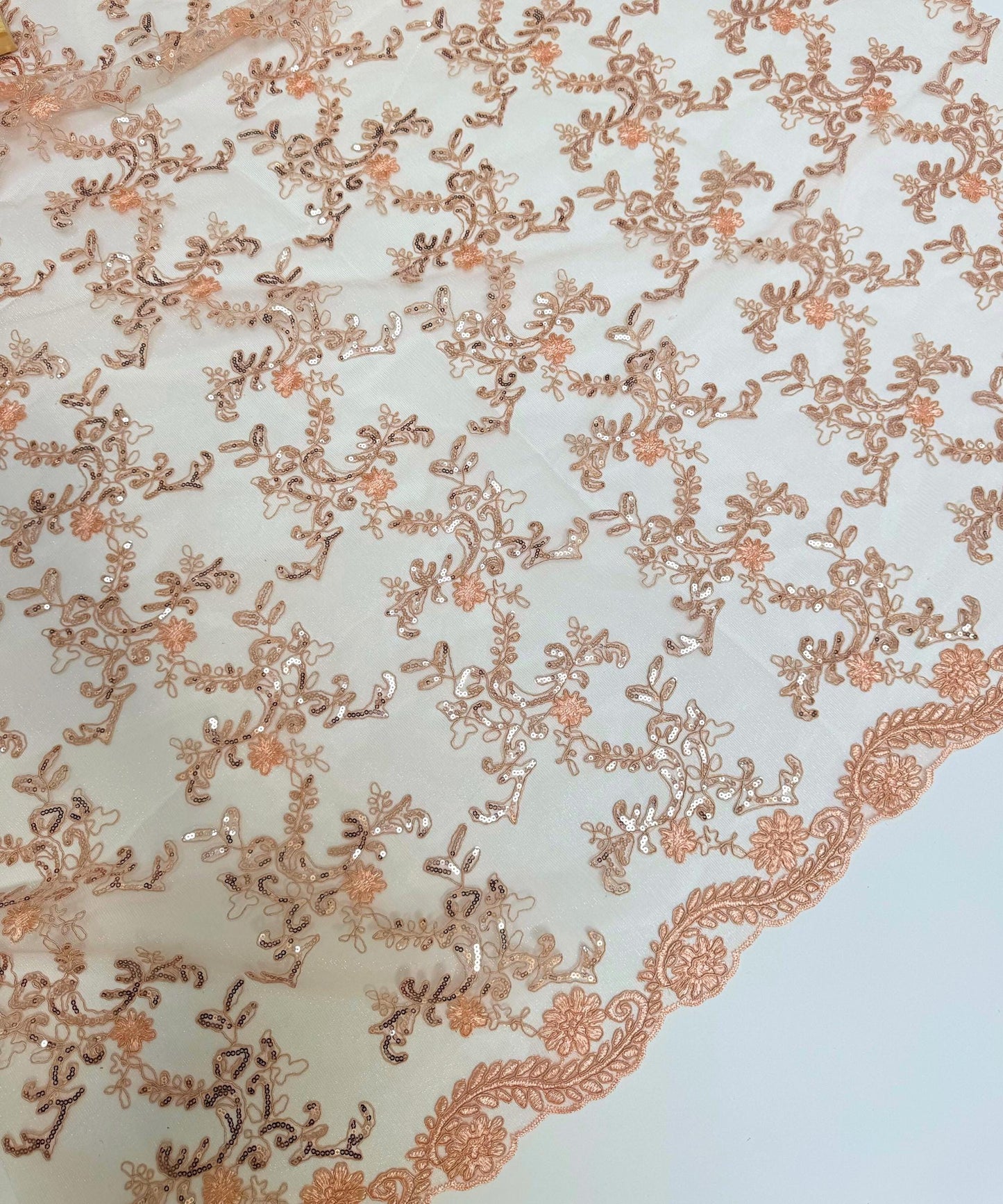 Coral Sequin Lace Fabric