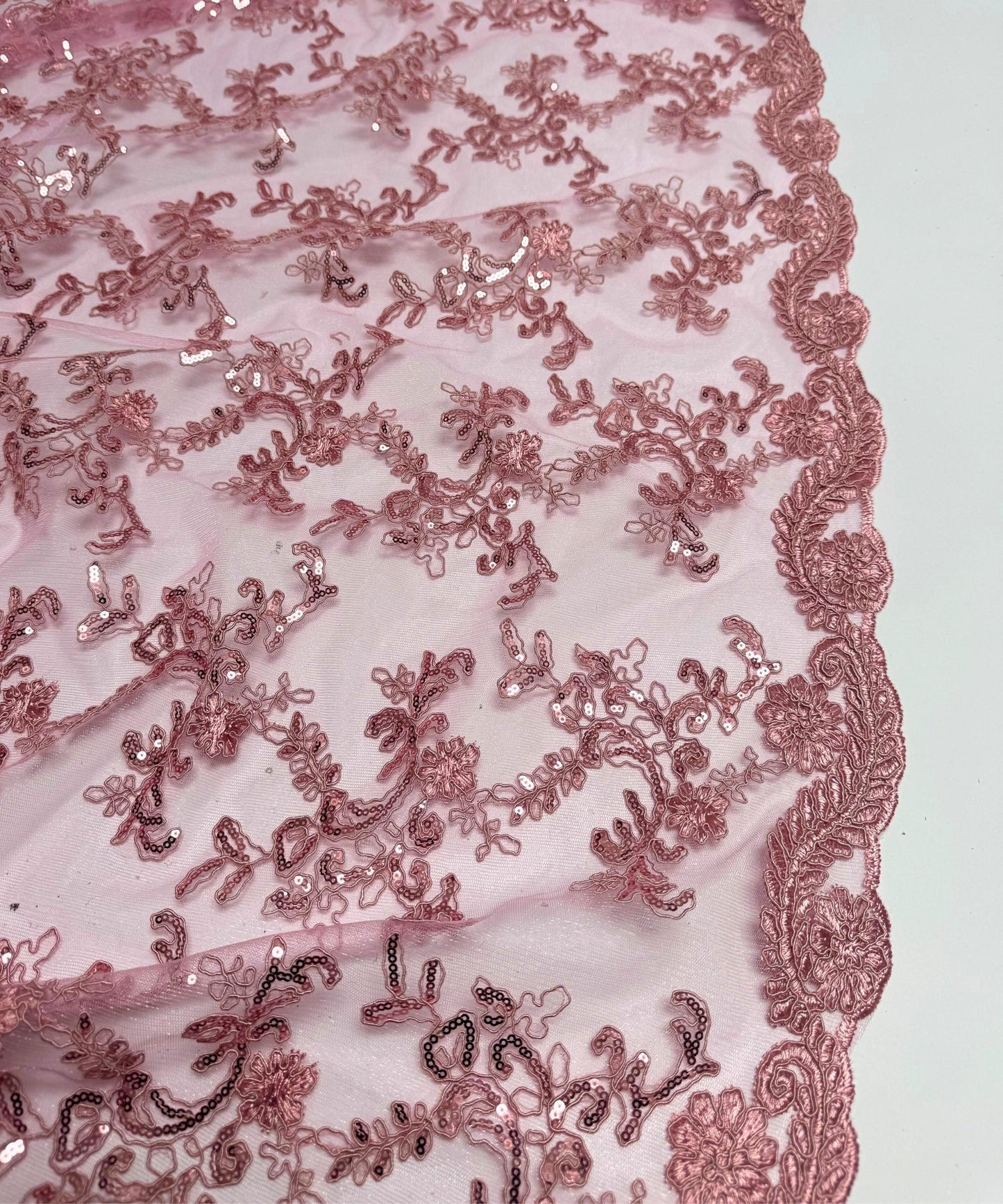 Mauve Sequin Lace Fabric