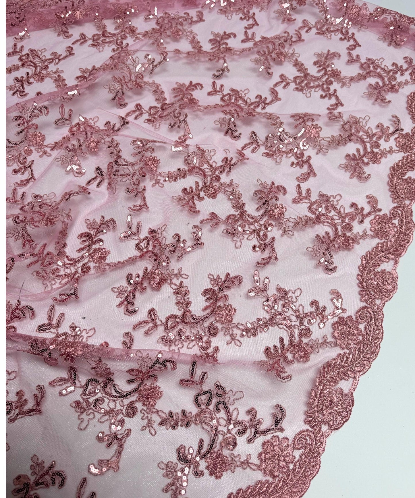 Mauve Sequin Lace Fabric