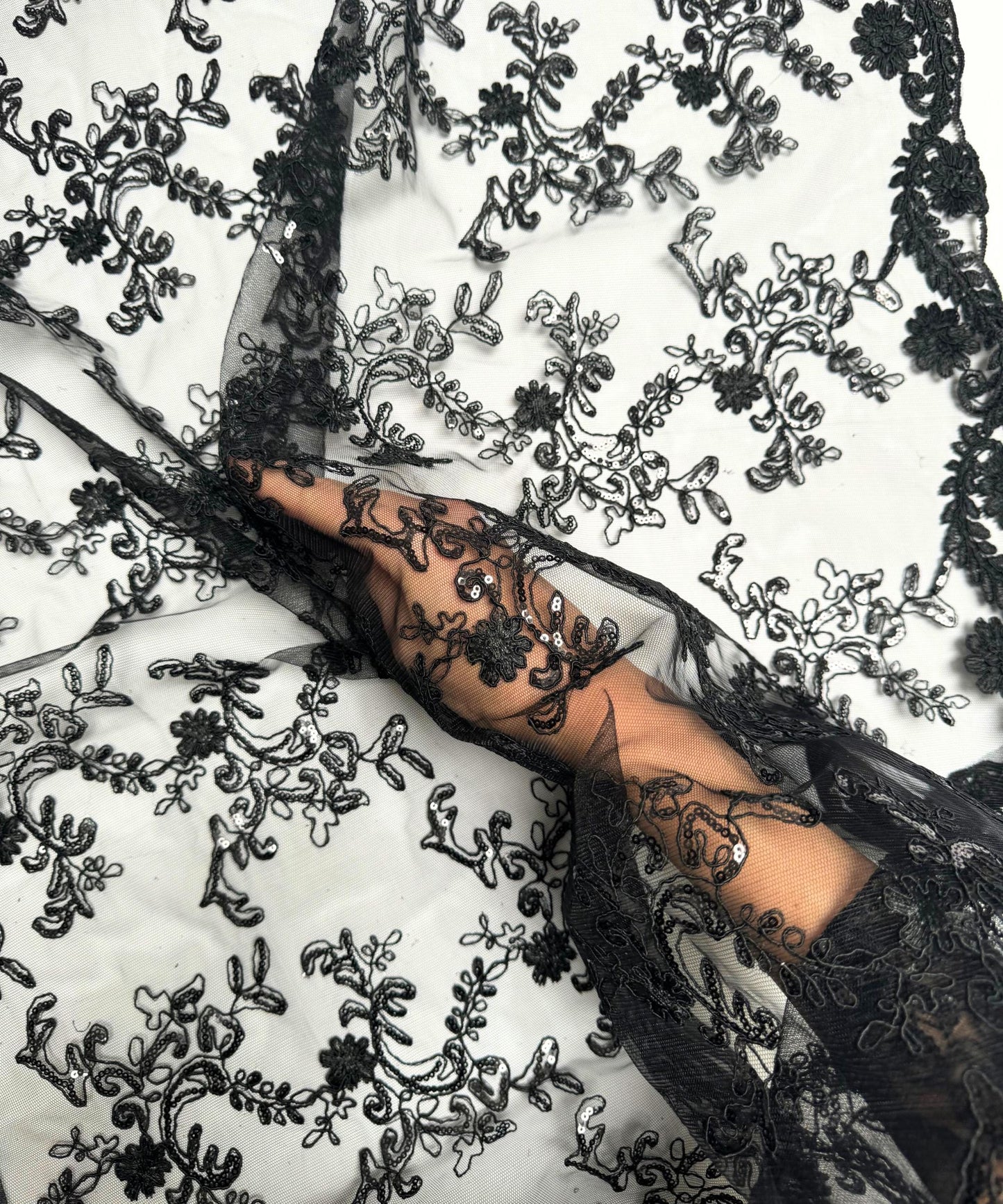 Black Sequin Lace Fabric