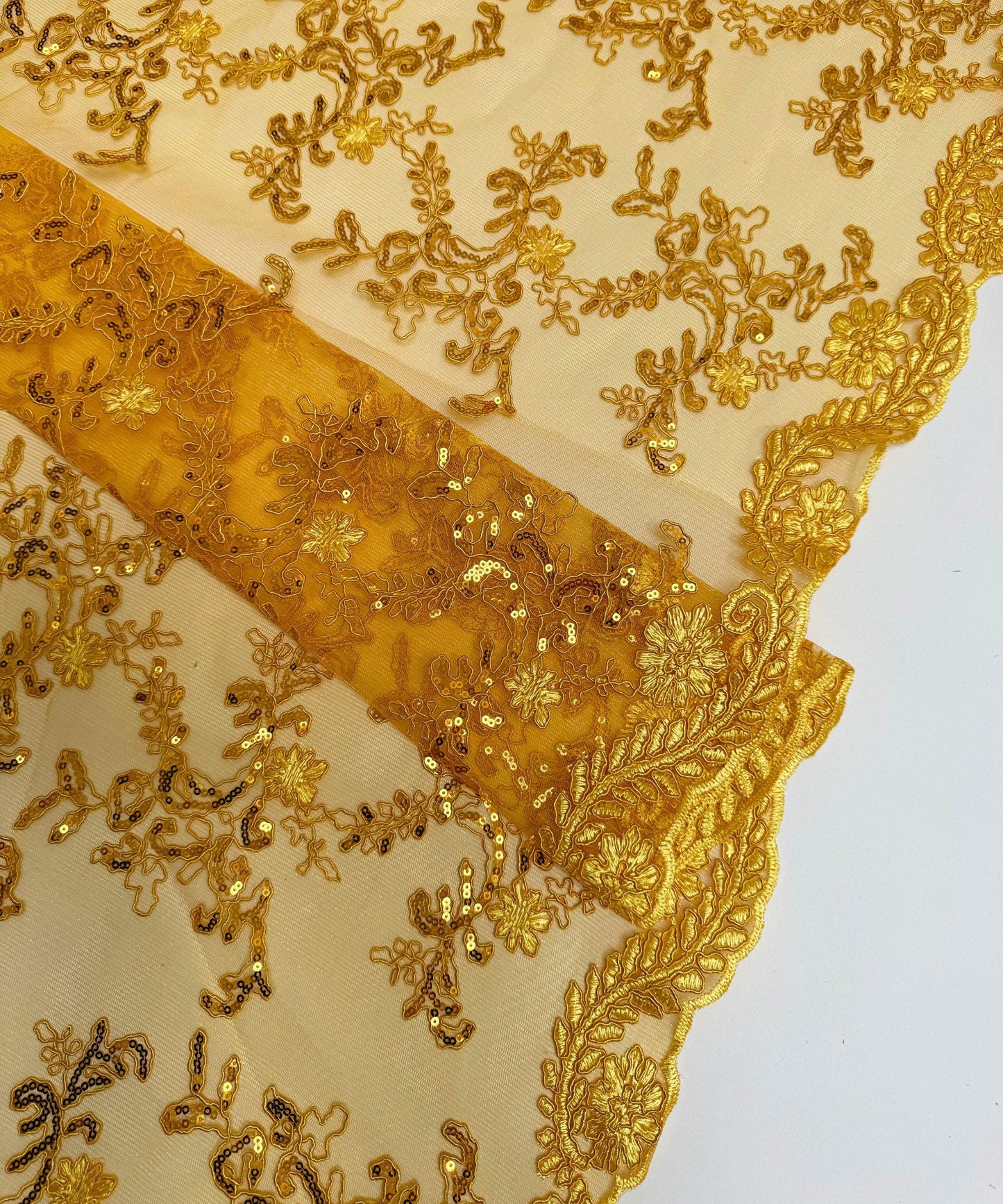 Yellow Sequin Lace Fabric