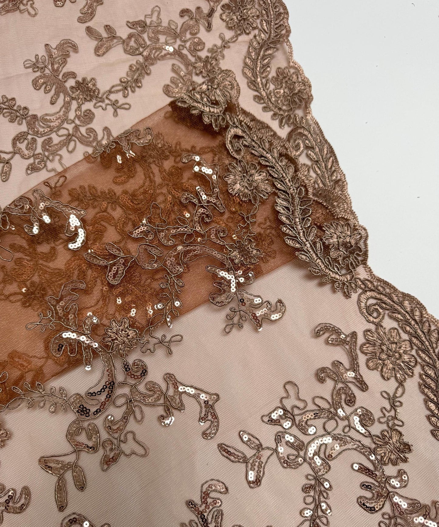 Metallic Brown Sequin Lace Fabric