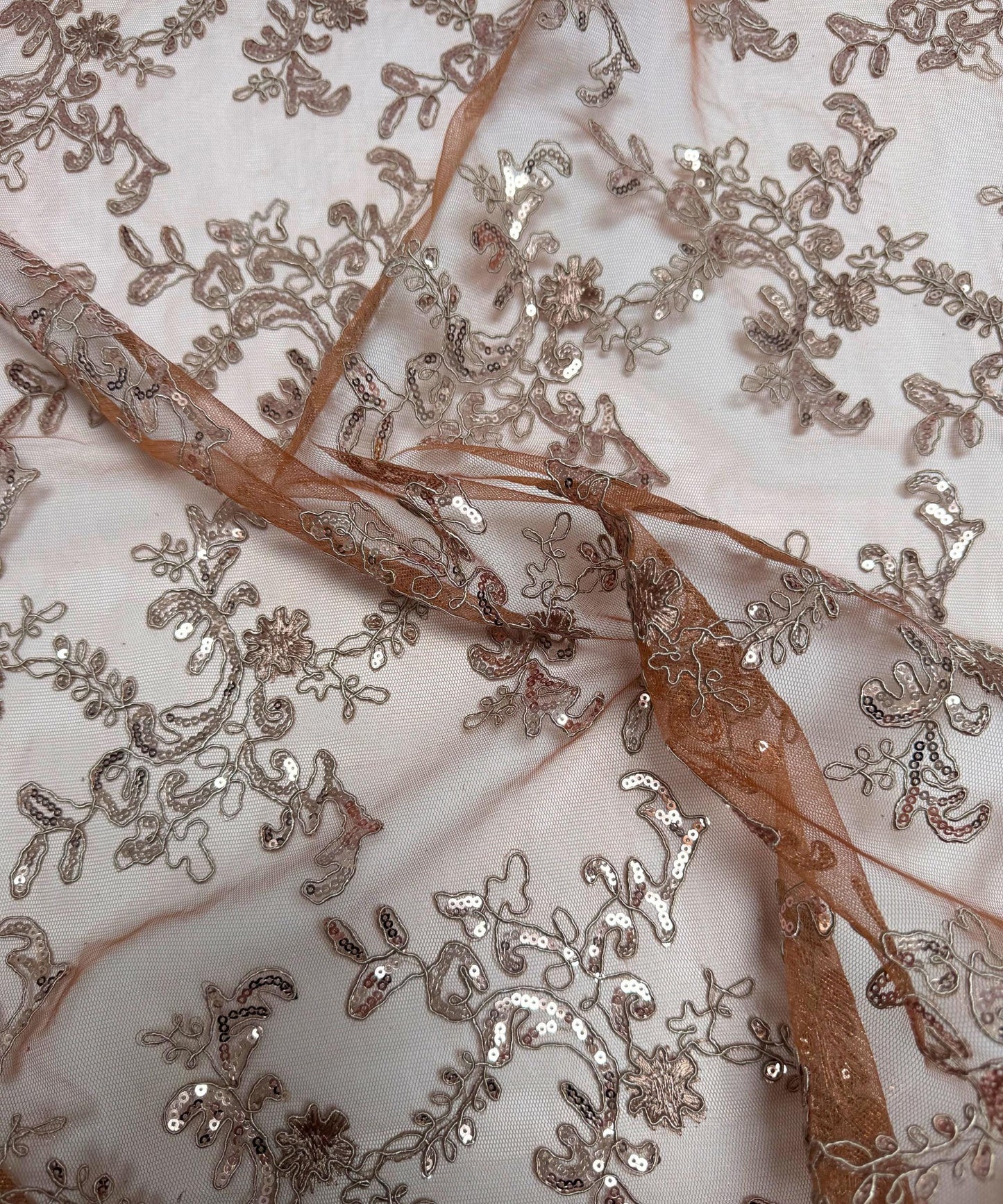 Metallic Brown Sequin Lace Fabric