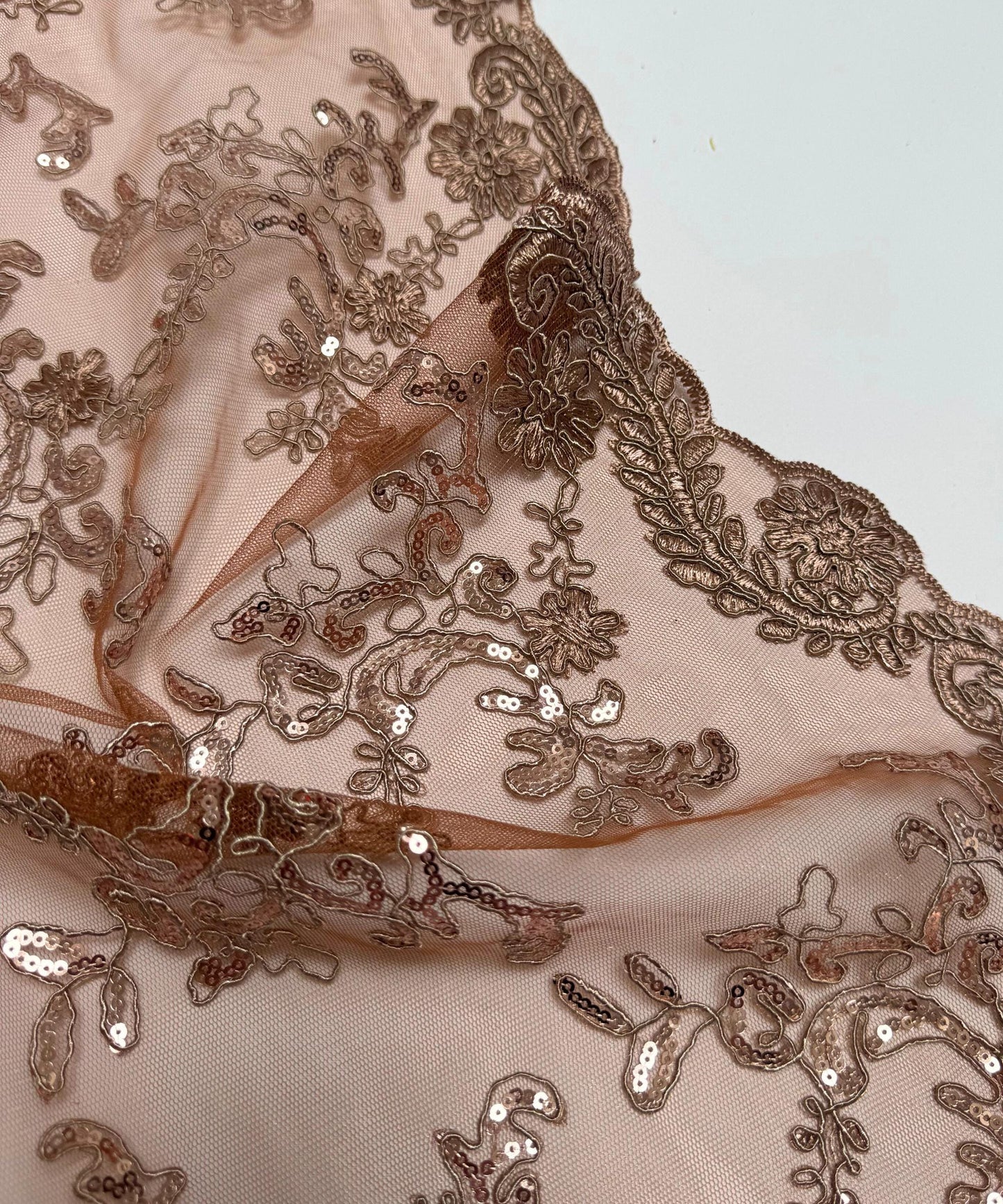 Metallic Brown Sequin Lace Fabric