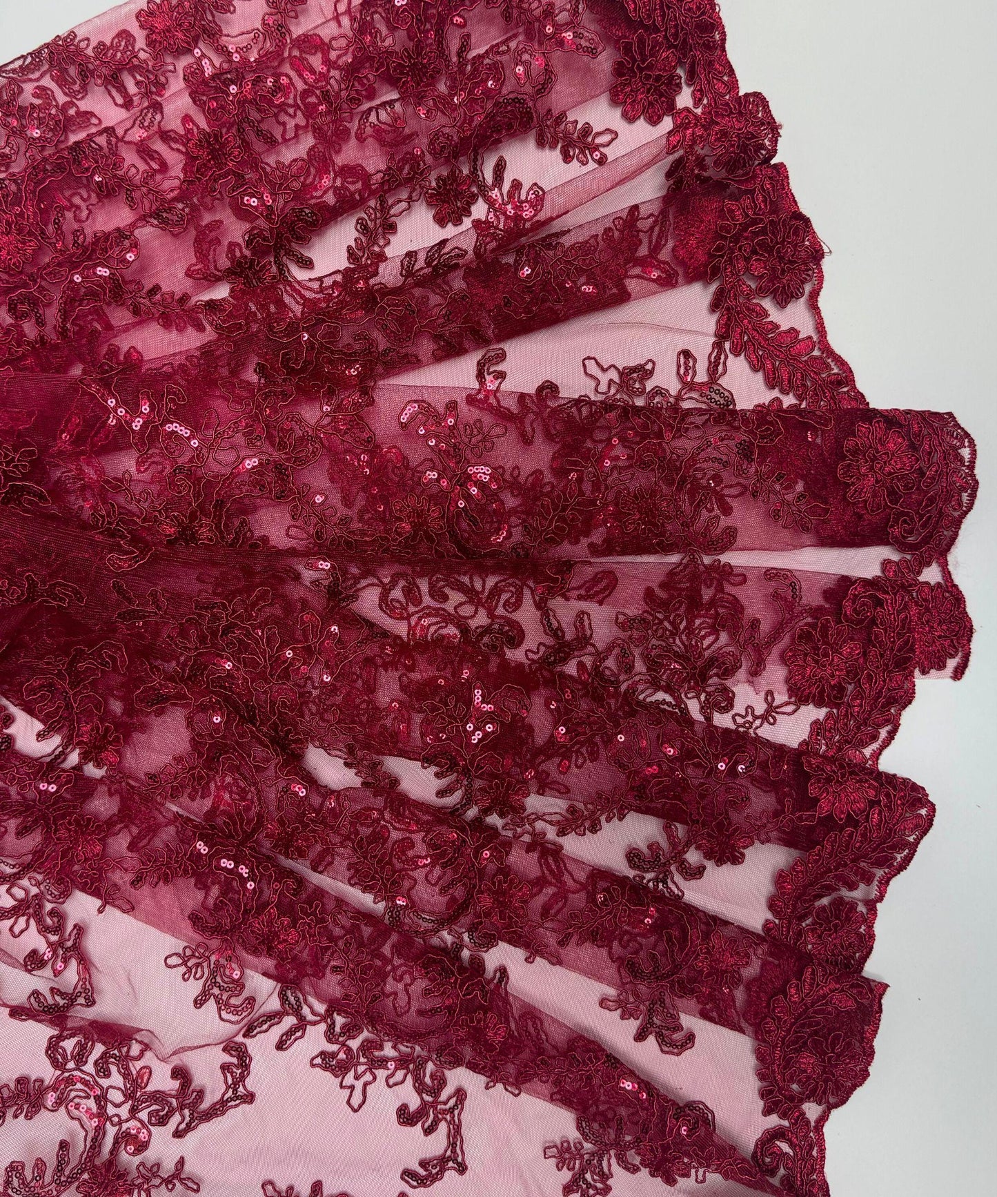 Burgundy Sequin Lace Fabric