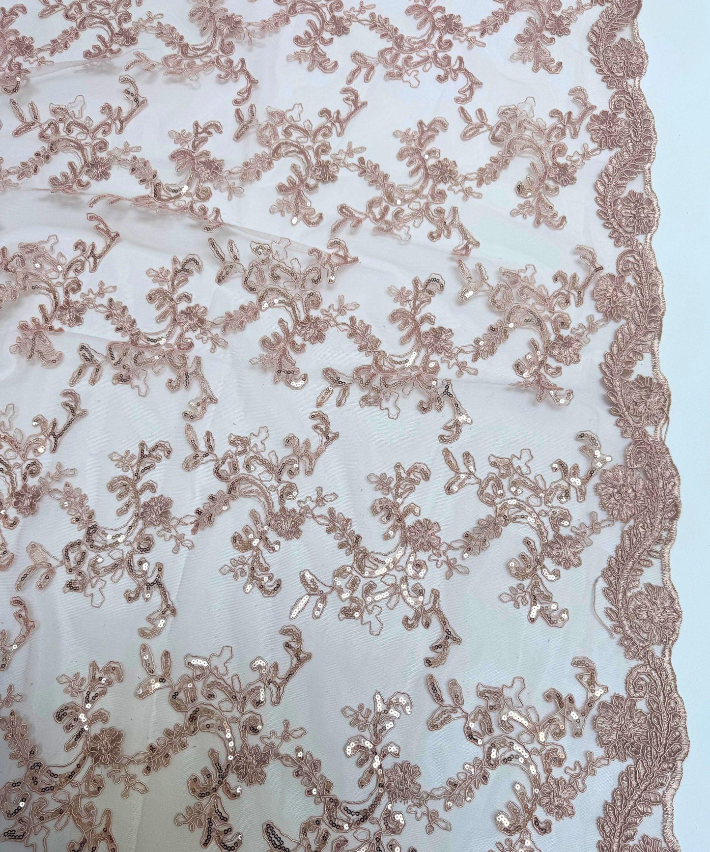 Dusty Rose Sequin Lace Fabric