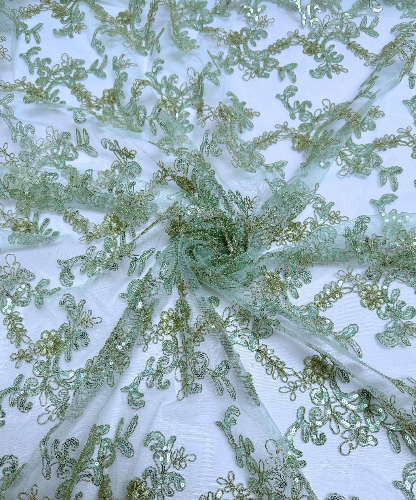 Sage Green Sequin Lace Fabric