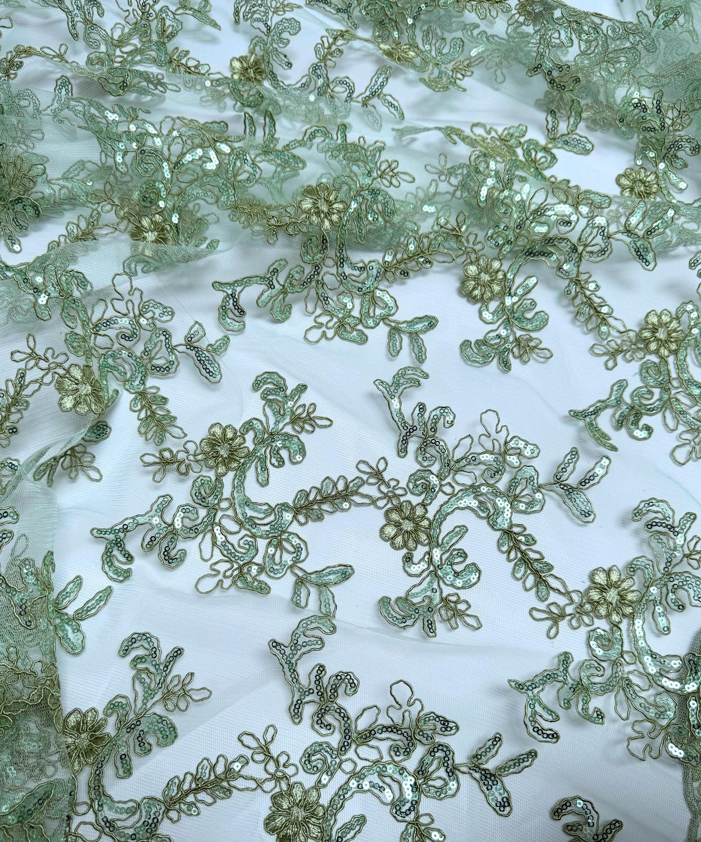 Sage Green Sequin Lace Fabric
