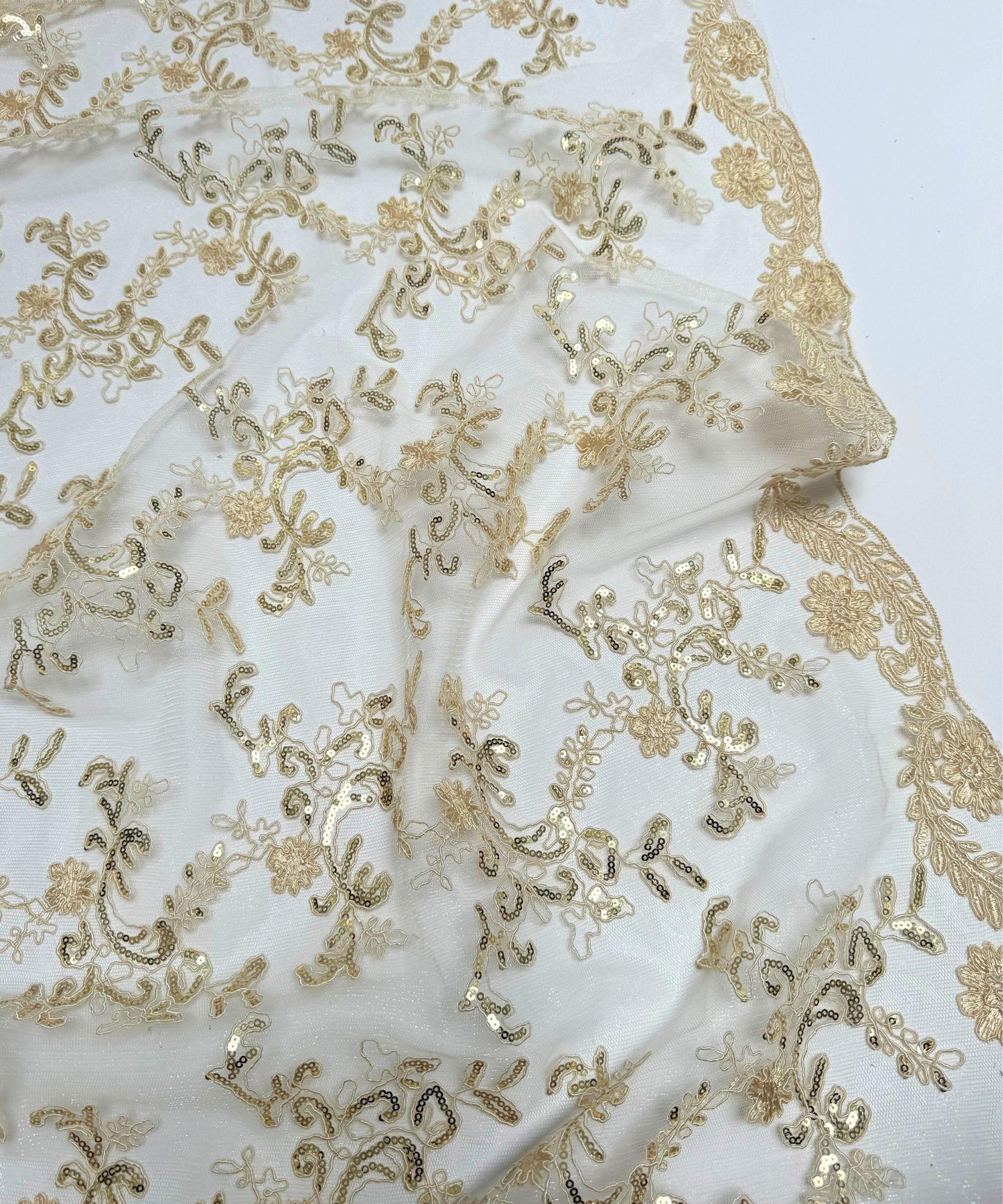 Champagne Sequin Lace Fabric