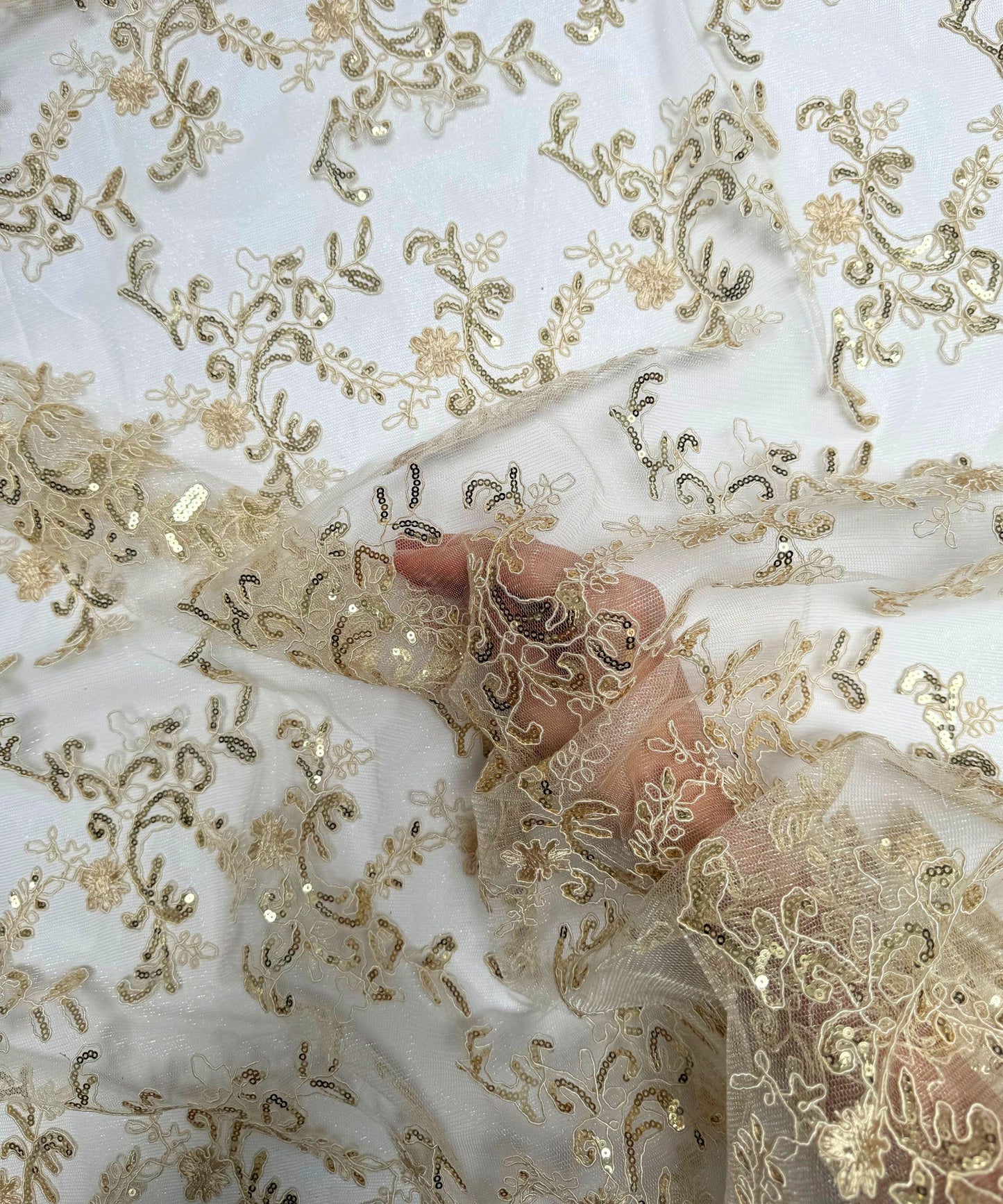 Champagne Sequin Lace Fabric