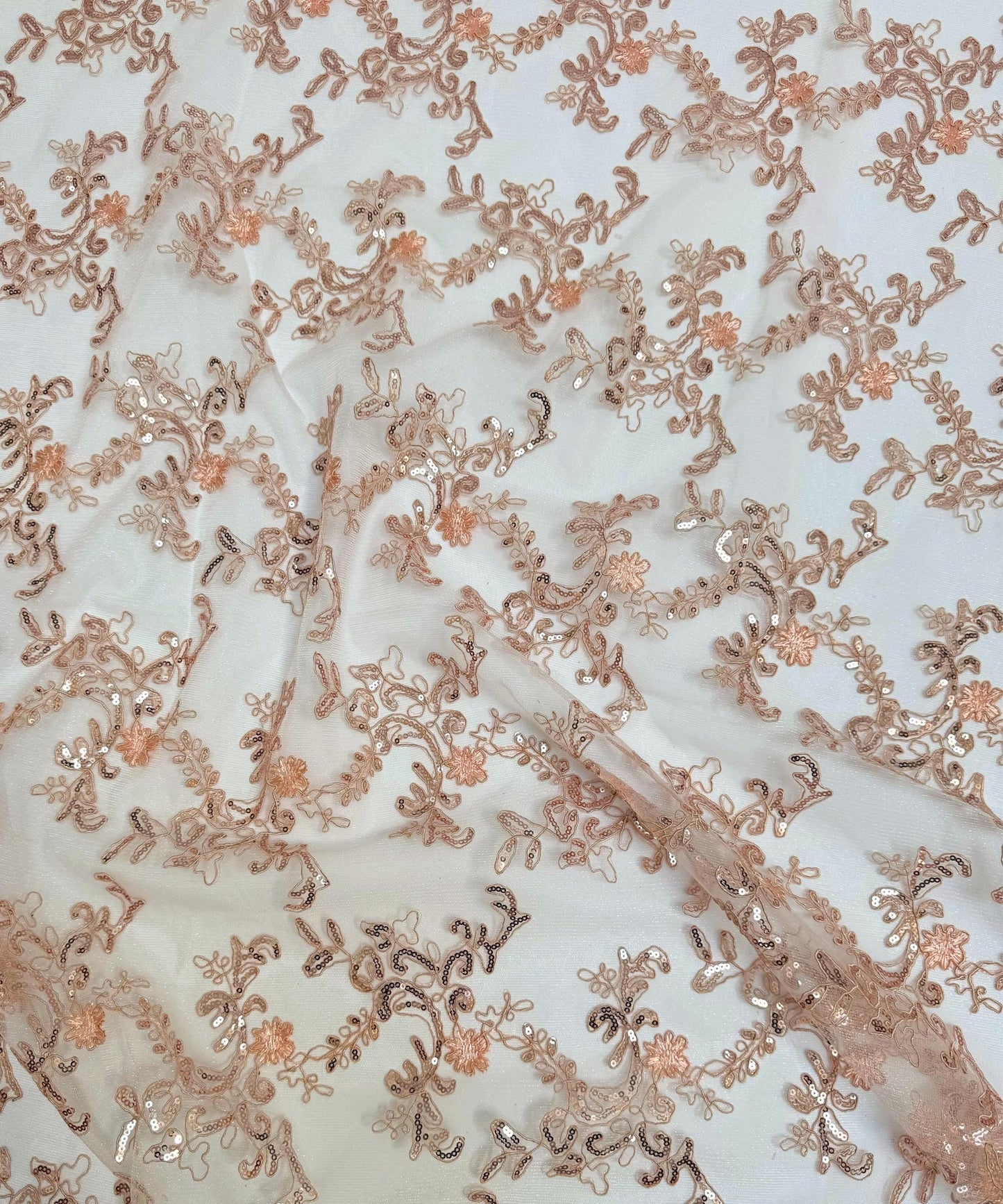 Coral Sequin Lace Fabric