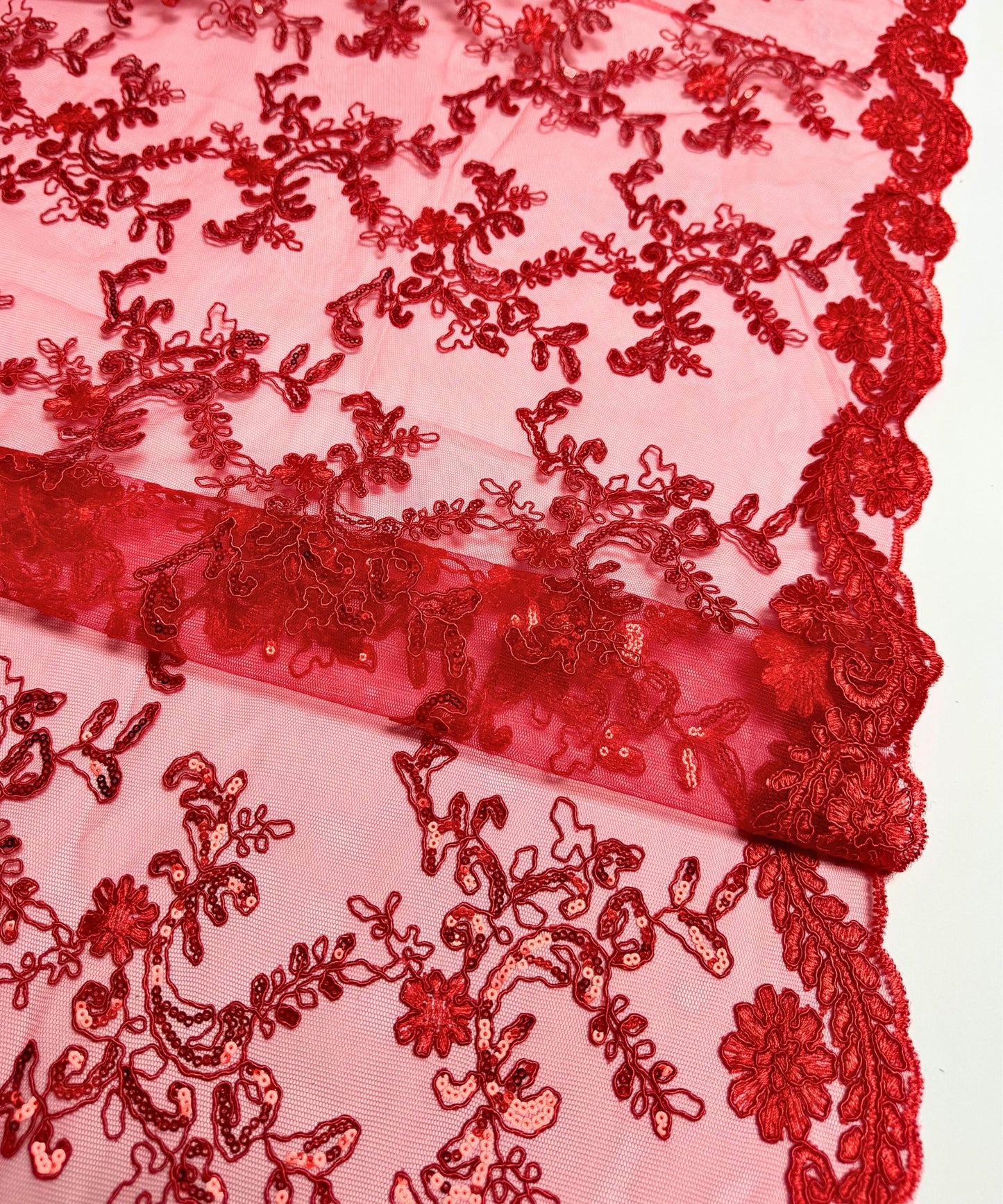 Red Sequin Lace Fabric