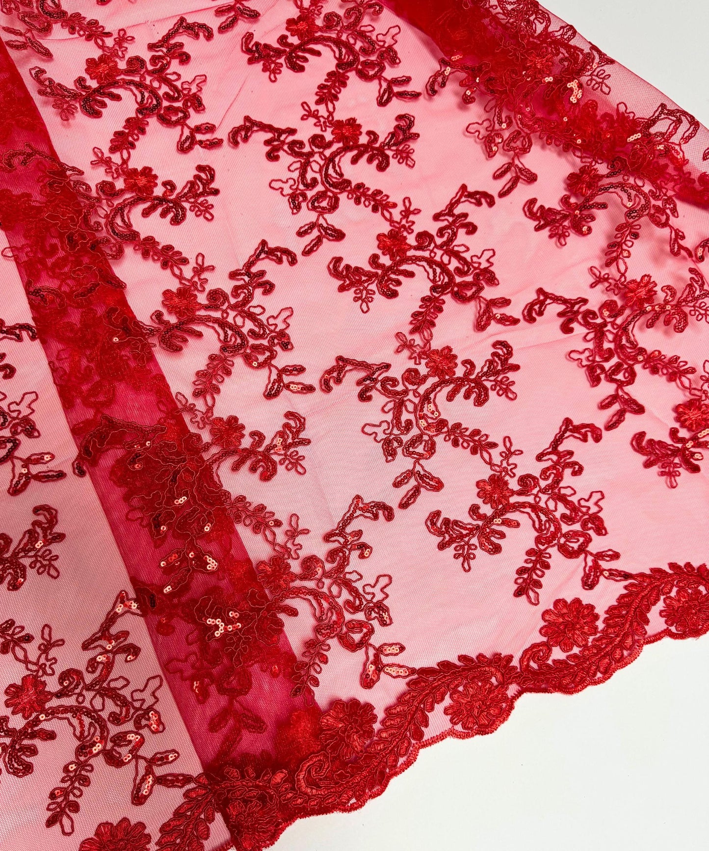 Red Sequin Lace Fabric