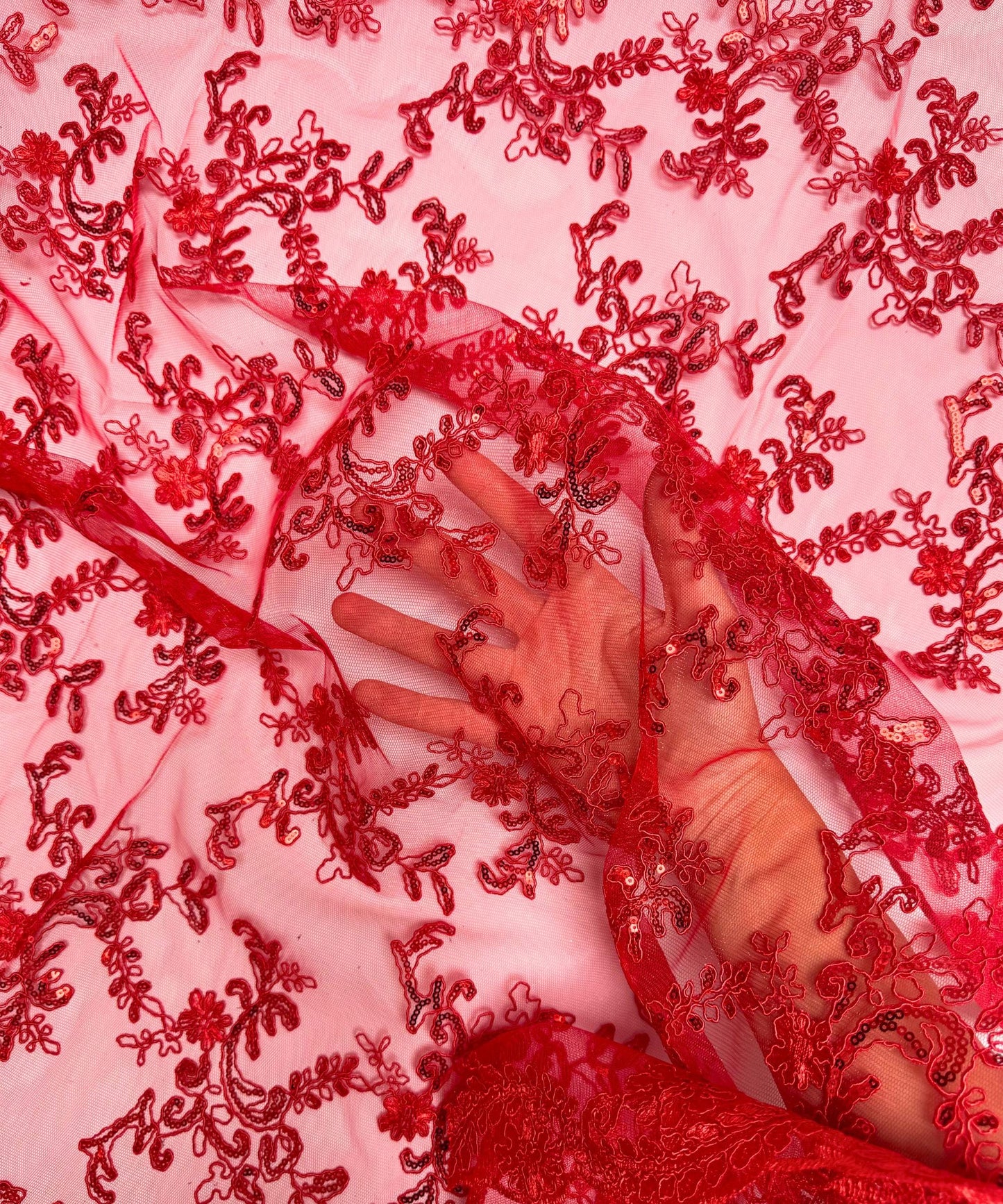 Red Sequin Lace Fabric