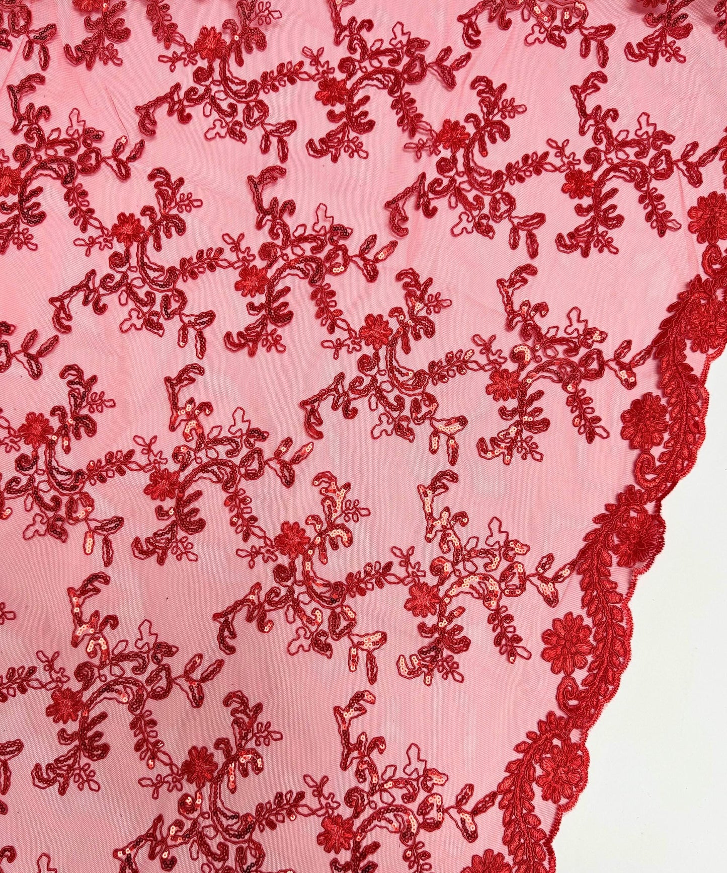 Red Sequin Lace Fabric