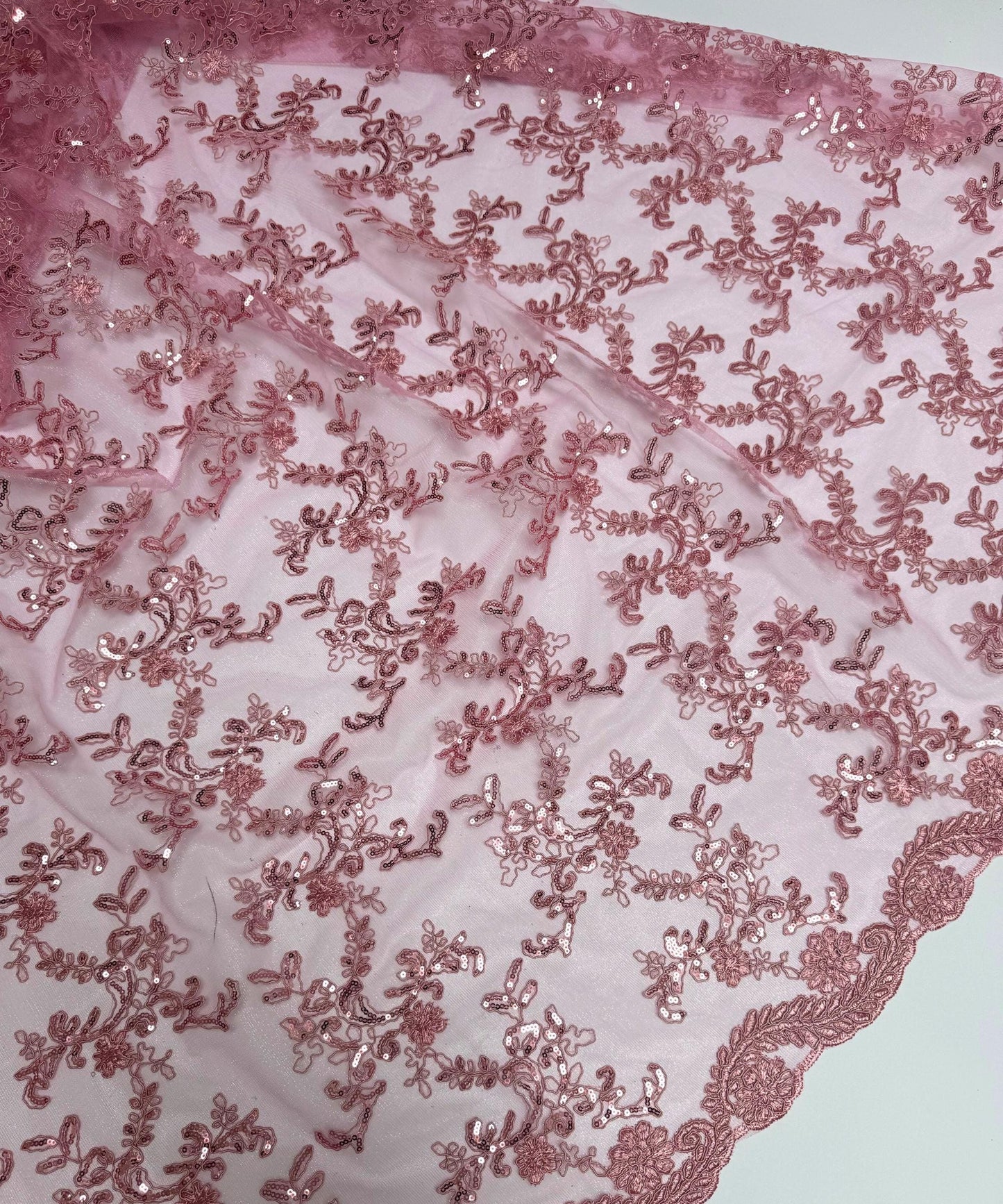 Mauve Sequin Lace Fabric
