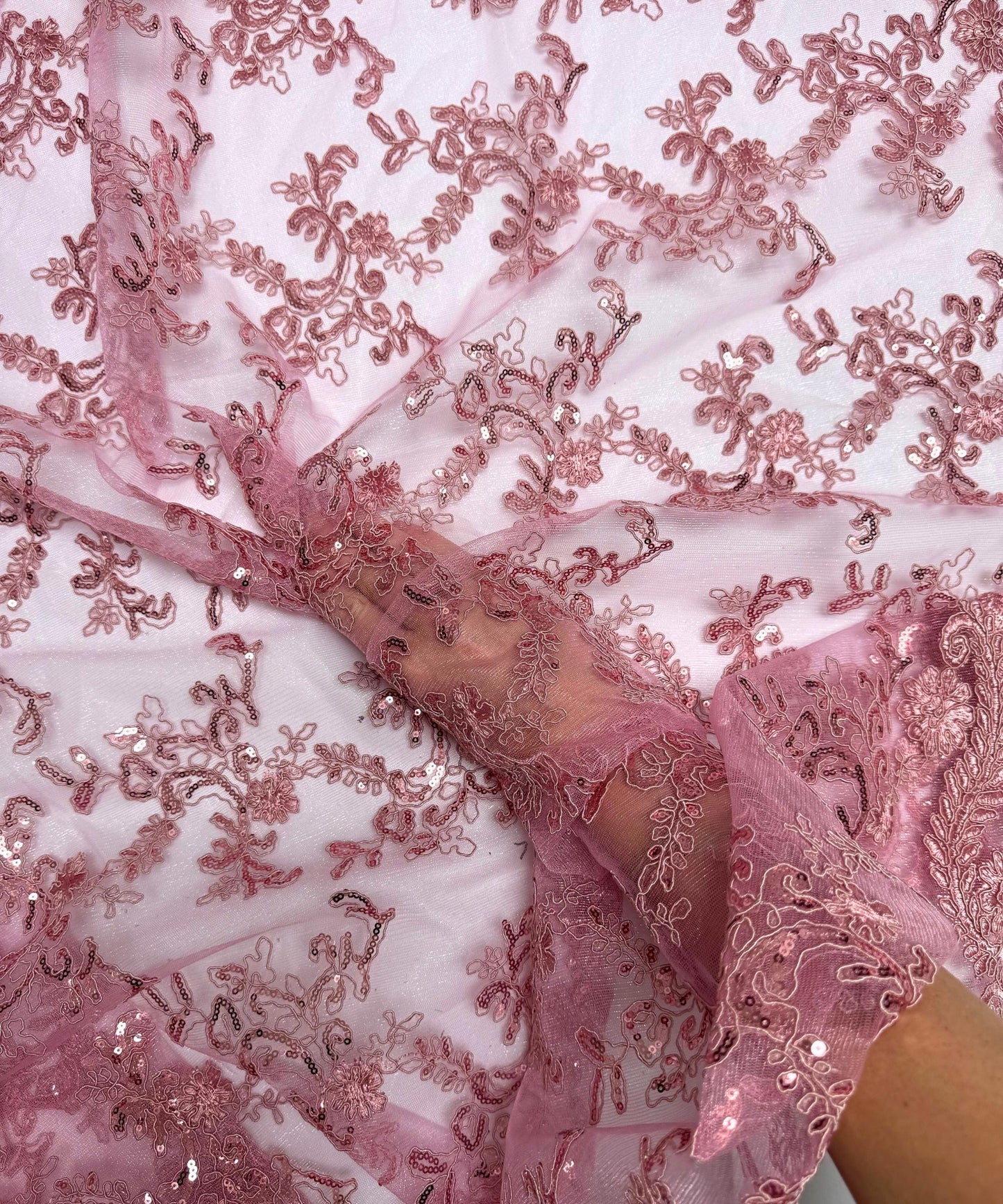 Mauve Sequin Lace Fabric