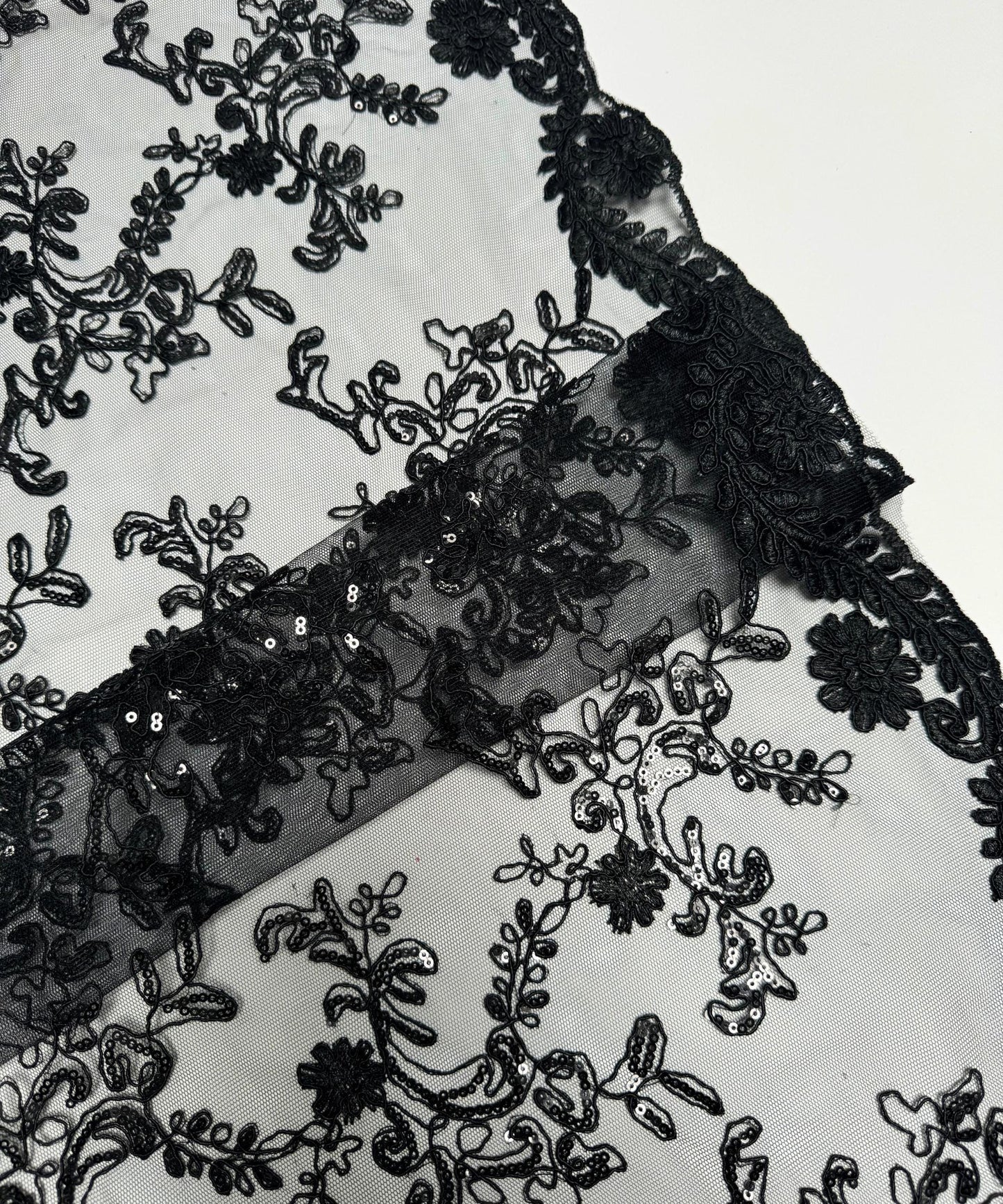 Black Sequin Lace Fabric