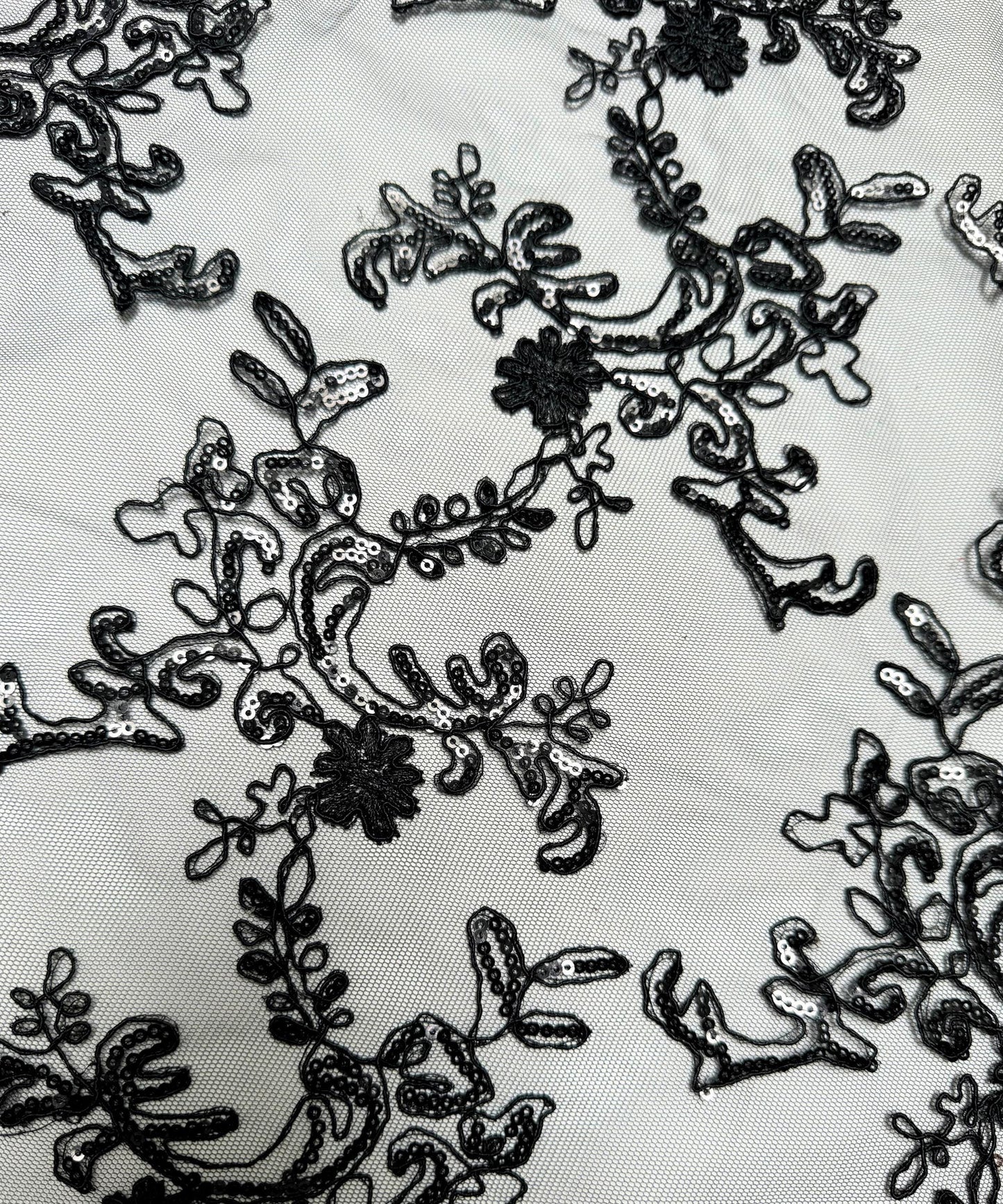 Black Sequin Lace Fabric