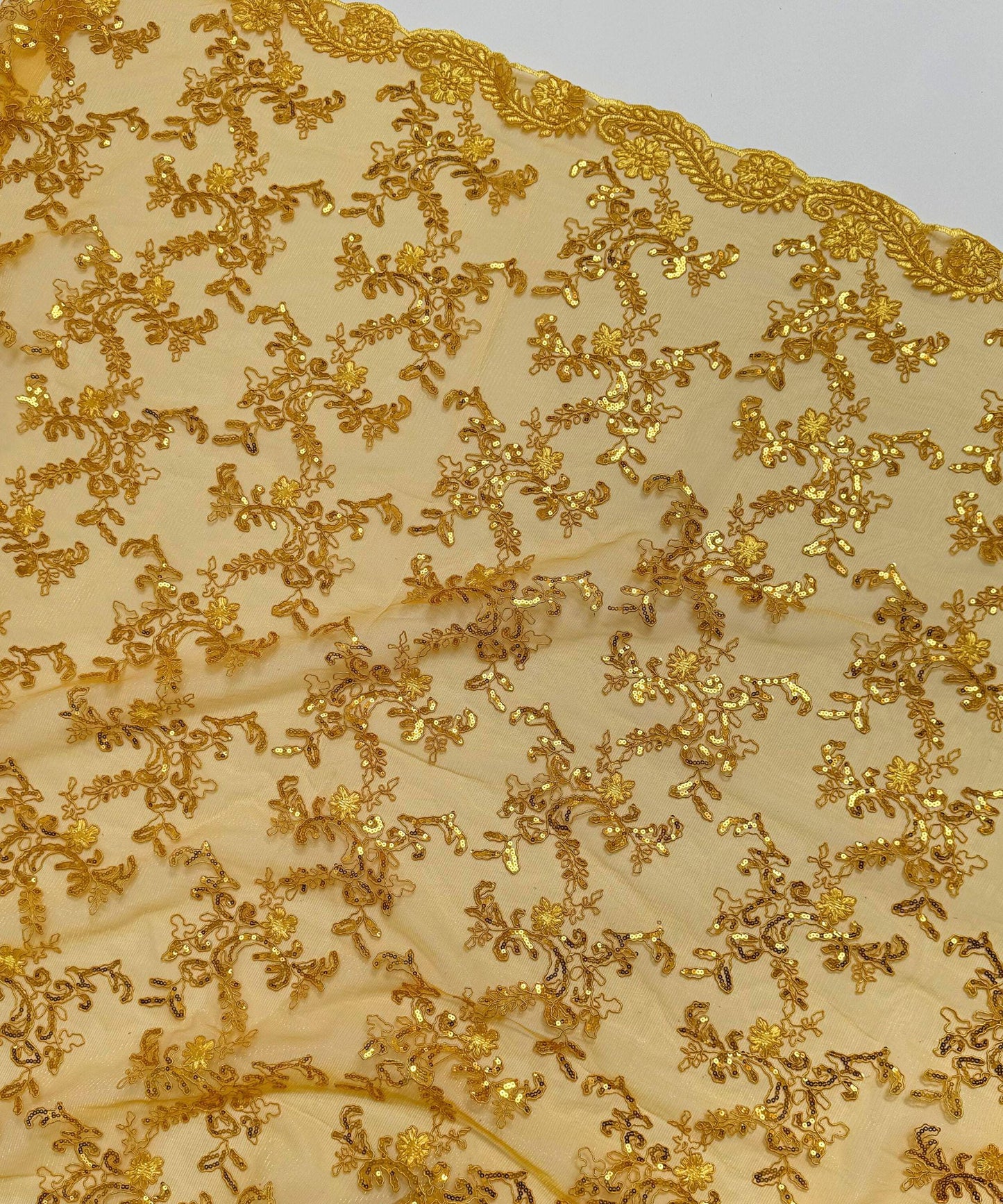 Yellow Sequin Lace Fabric
