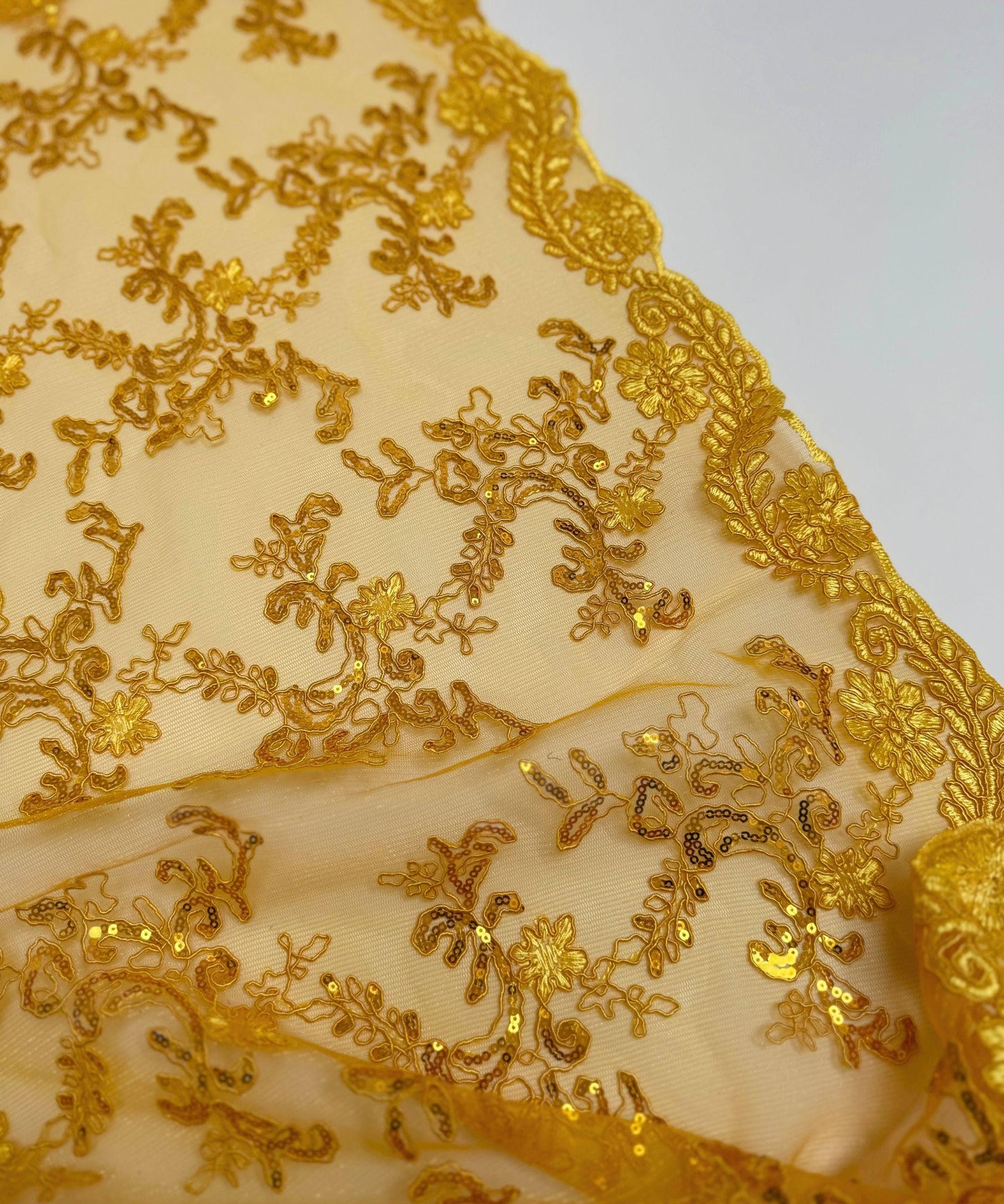 Yellow Sequin Lace Fabric