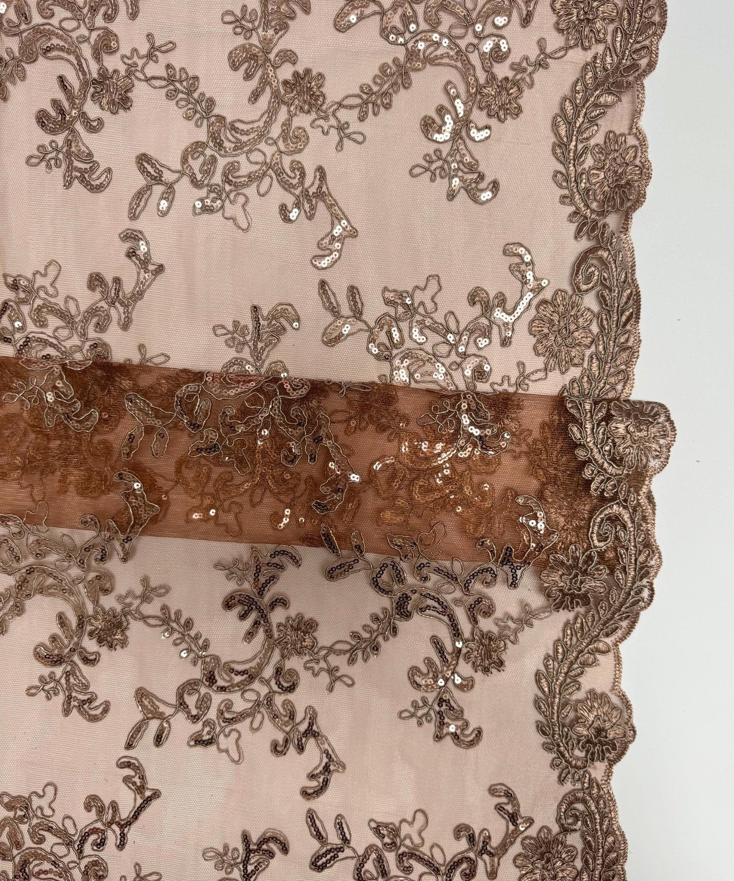 Metallic Brown Sequin Lace Fabric