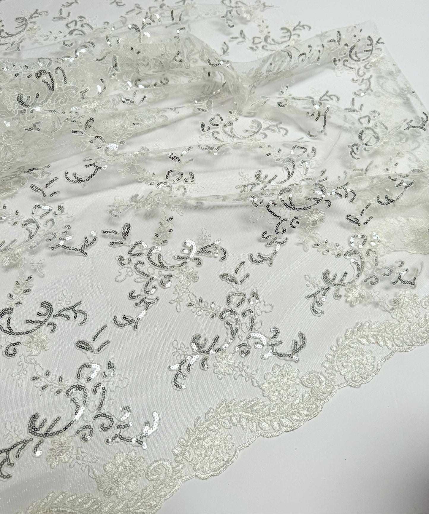 Ivory Sequin Lace Fabric