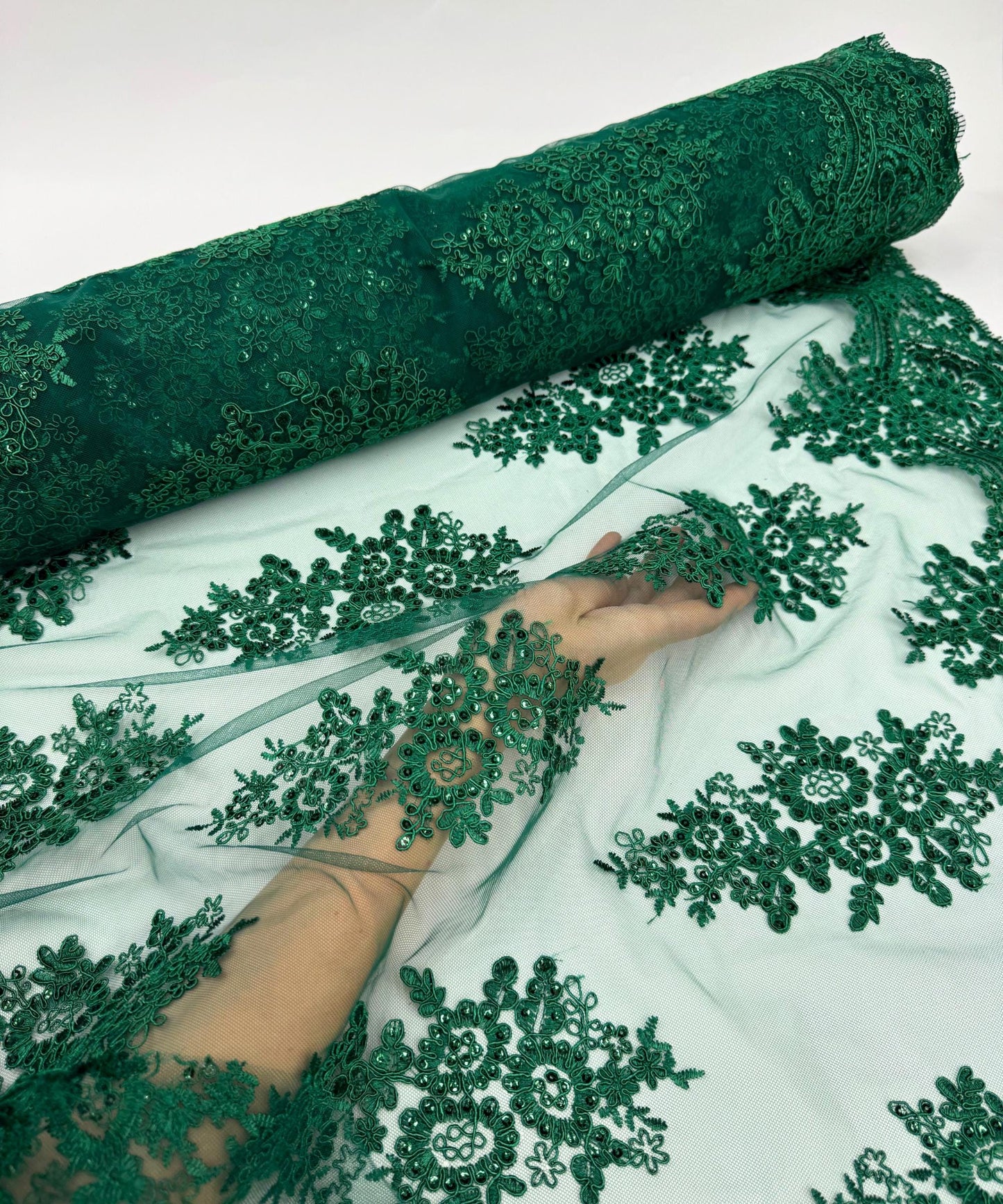 Hunter Green Embroidered Floral Bridal Lace