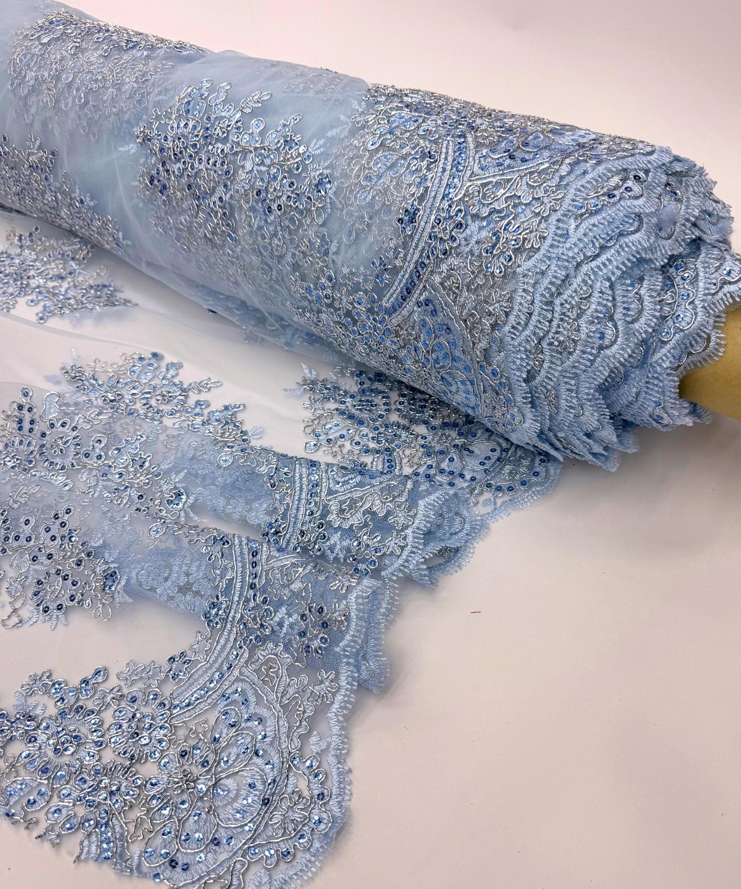 Light Blue Embroidered Floral Bridal Lace