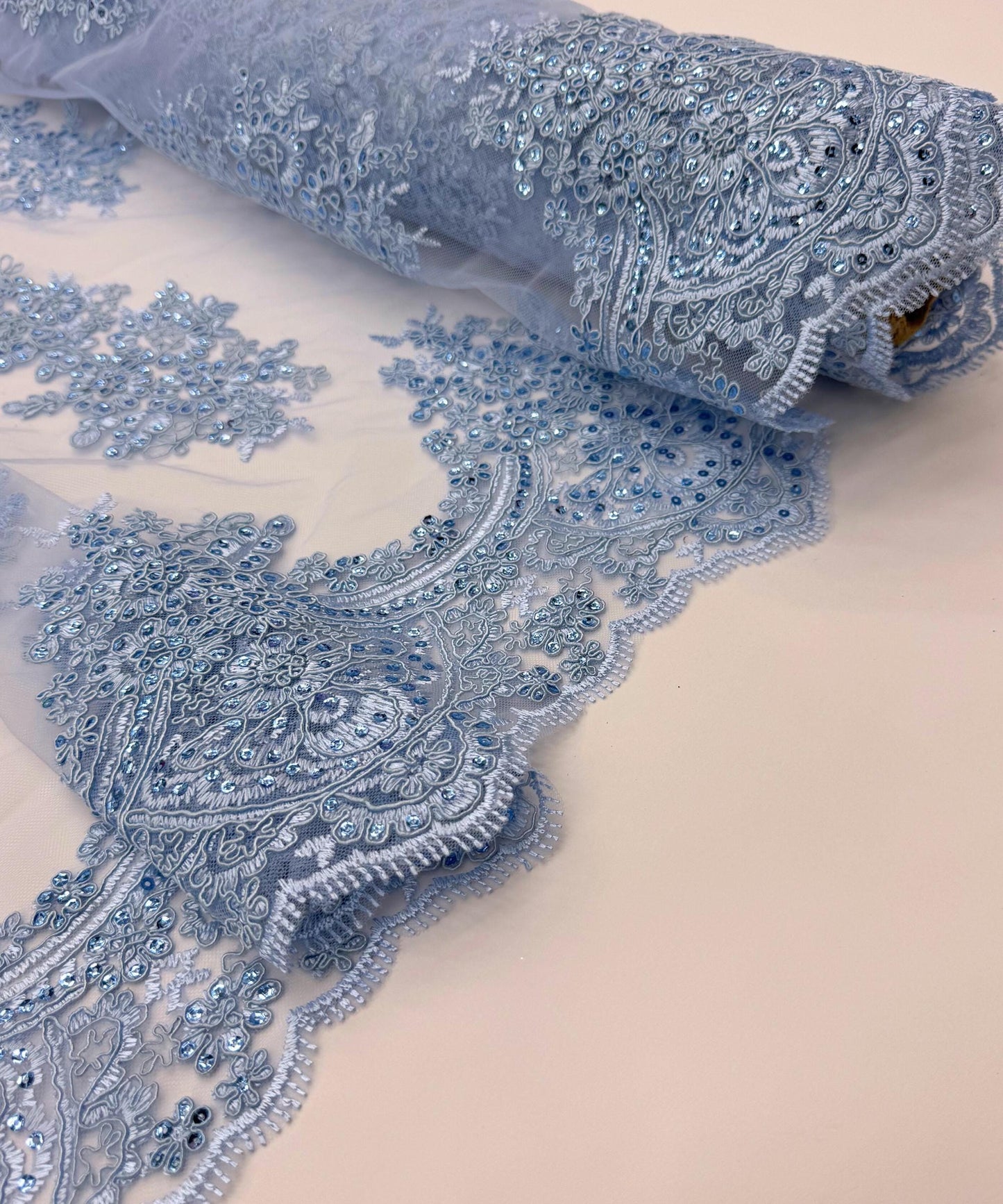 Baby Blue Embroidered Floral Bridal Lace