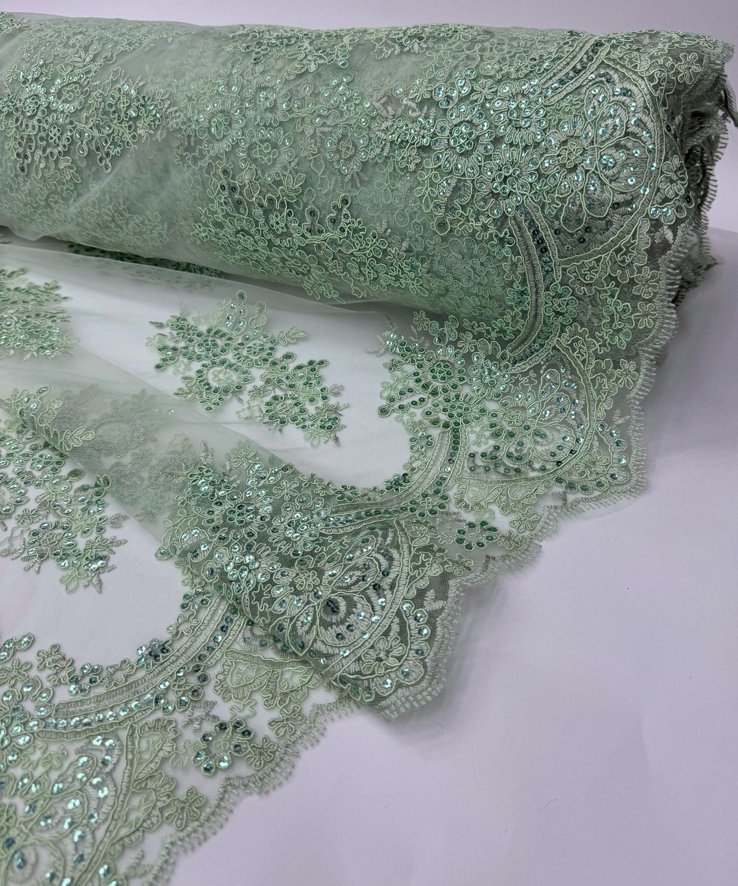 Sage Green Embroidered Floral Bridal Lace