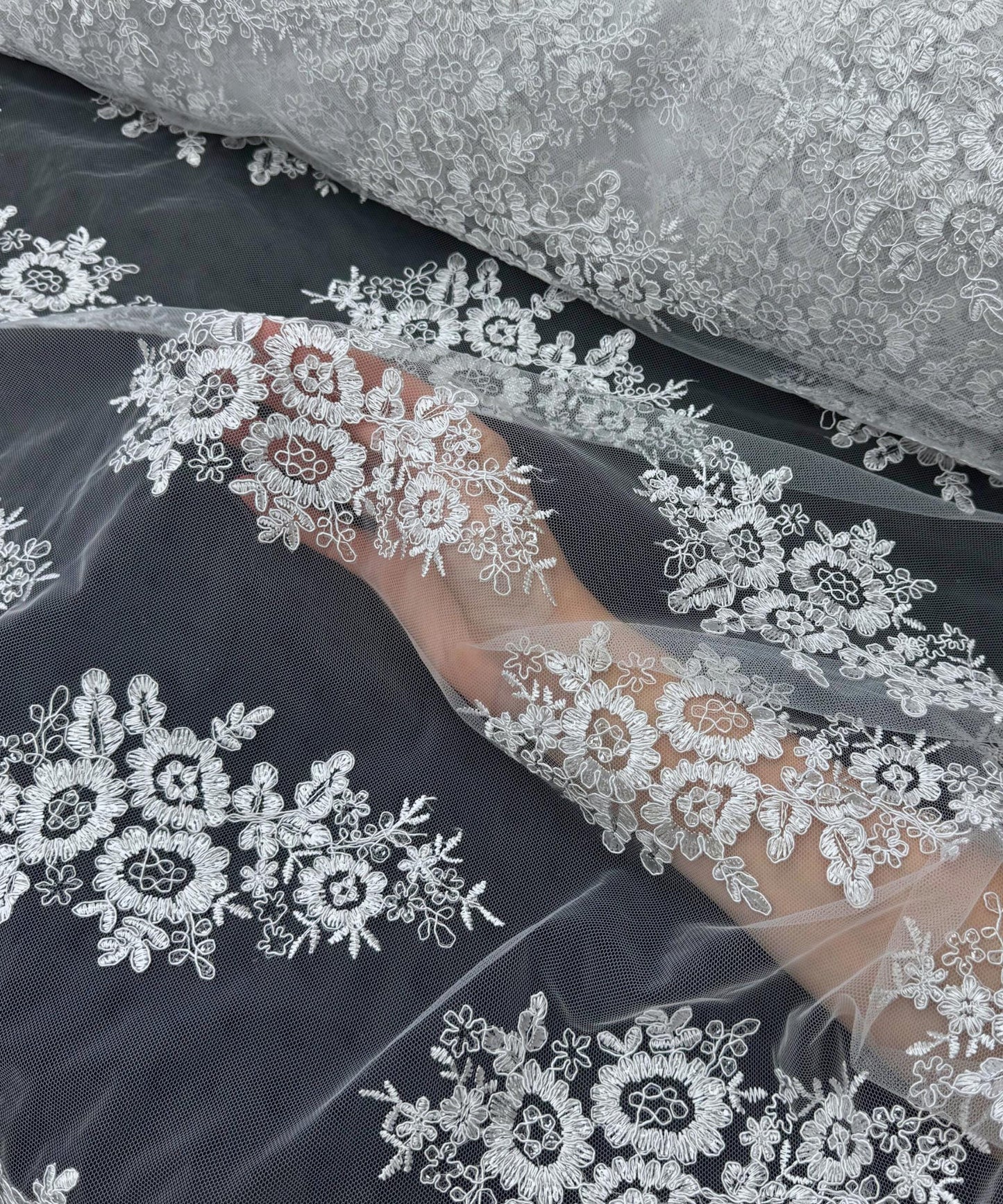 White Embroidered Floral Bridal Lace