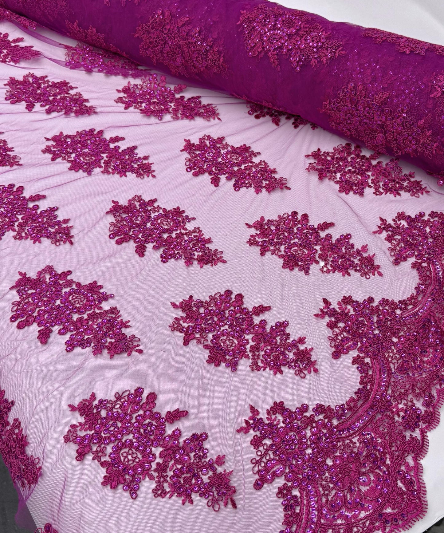 Magenta Embroidered Floral Bridal Lace