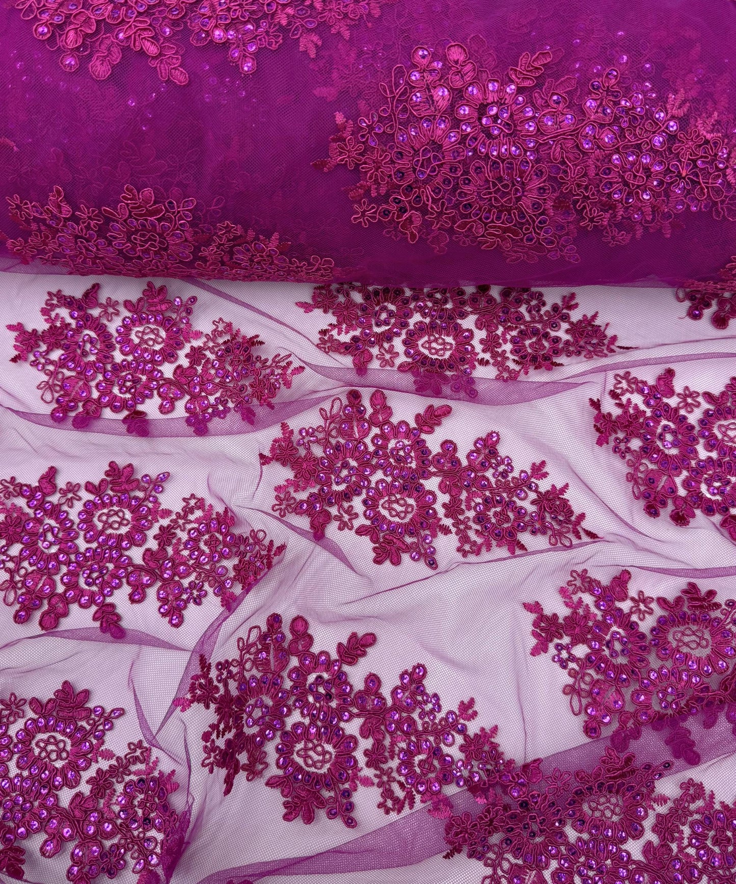 Magenta Embroidered Floral Bridal Lace