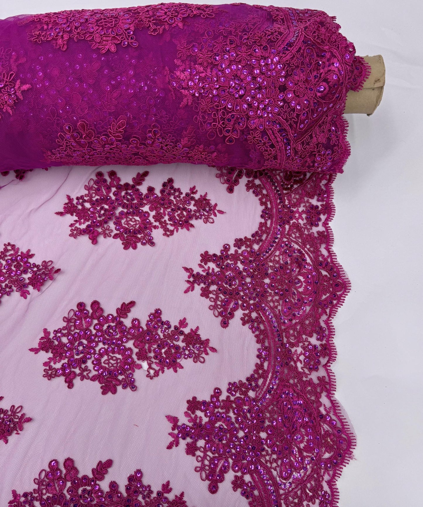 Magenta Embroidered Floral Bridal Lace