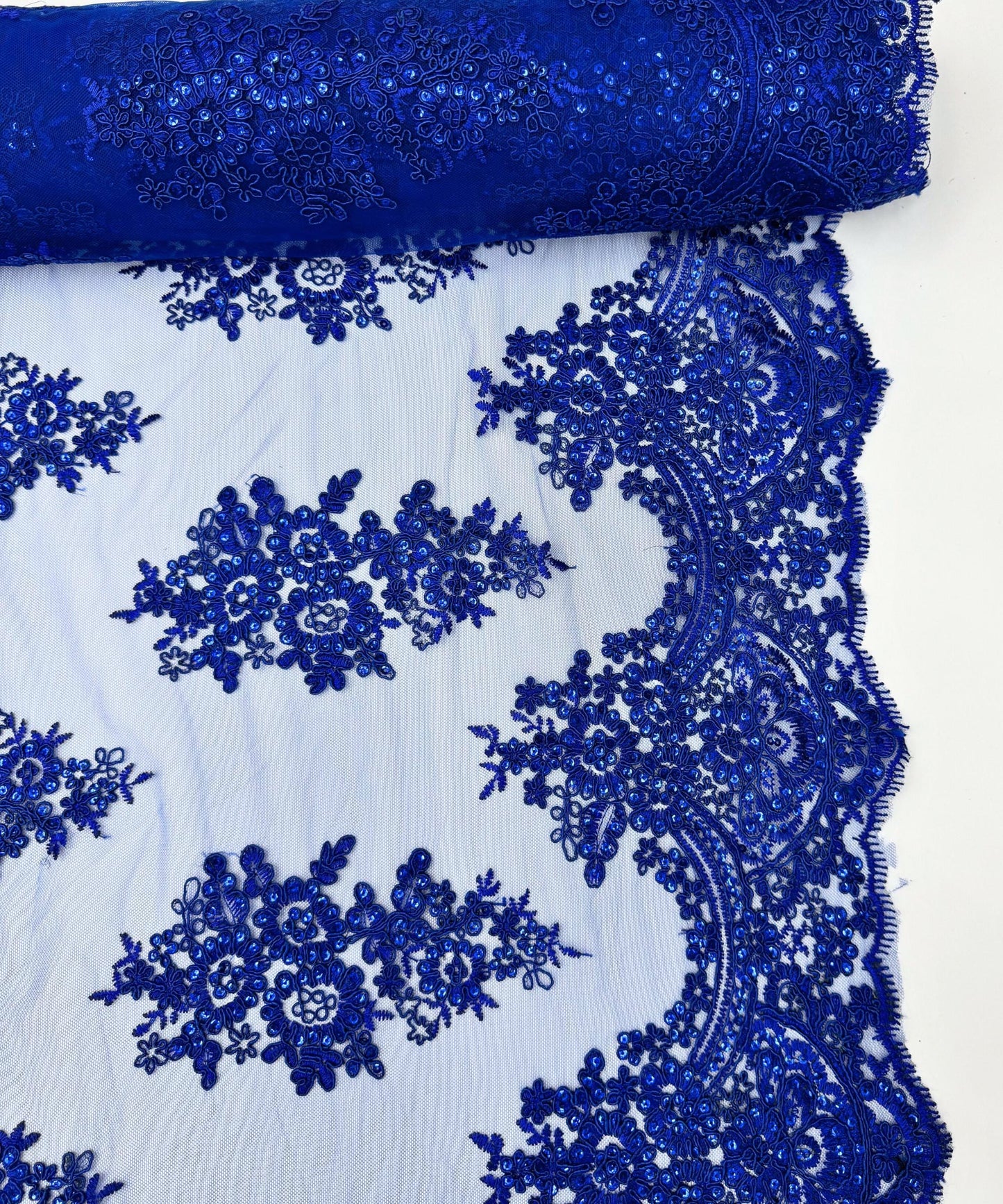 Riyal Blue Embroidered Floral Bridal Lace