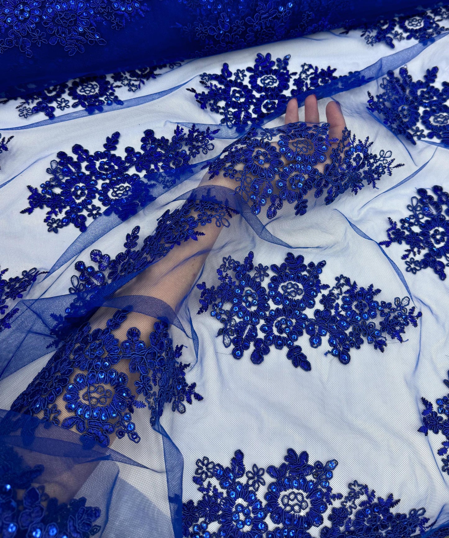 Riyal Blue Embroidered Floral Bridal Lace