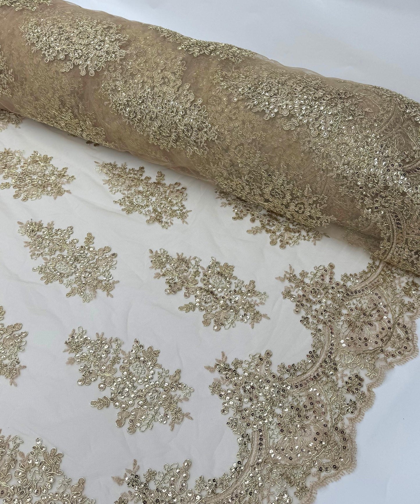Champagne Embroidered Floral Bridal Lace