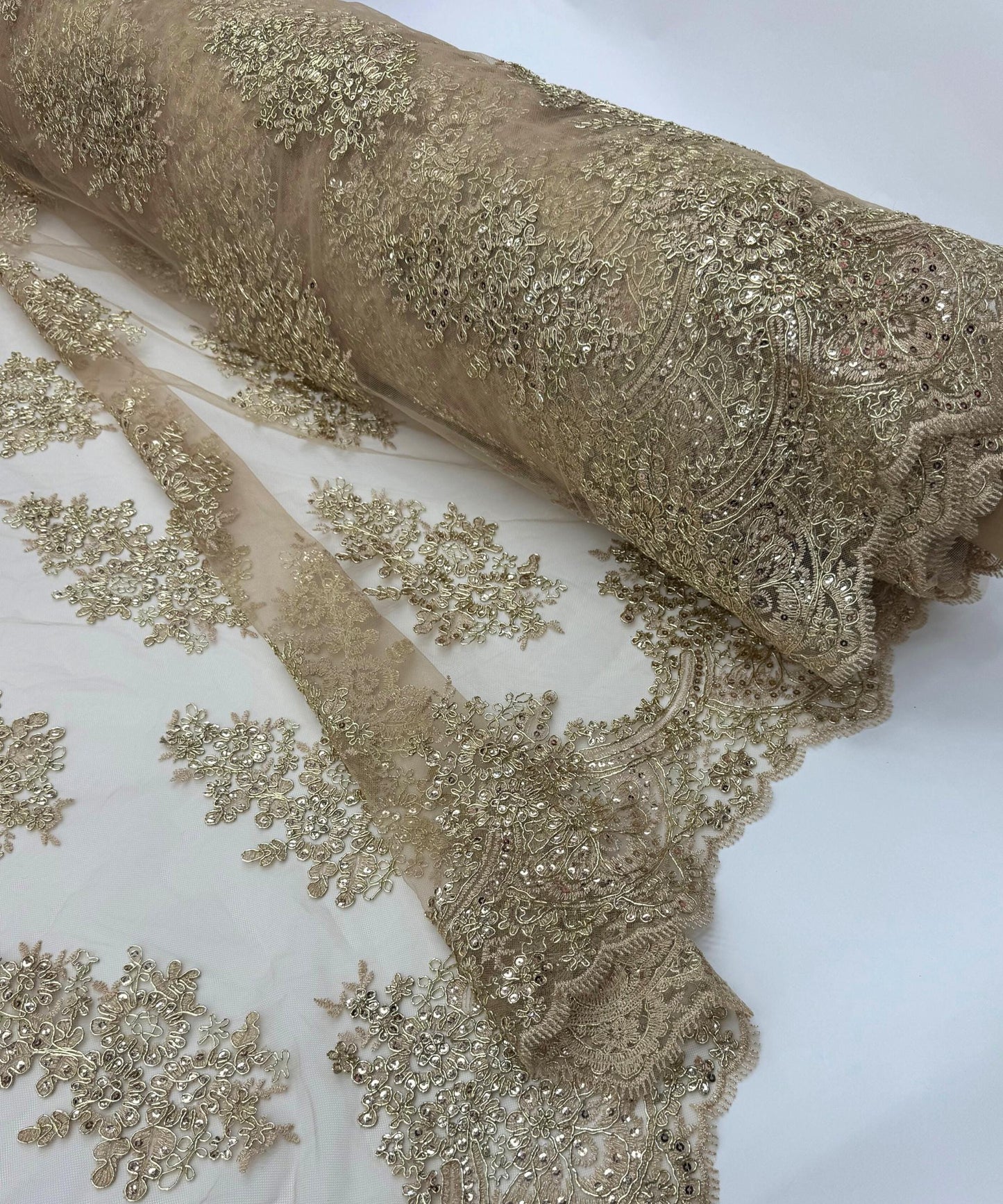 Champagne Embroidered Floral Bridal Lace
