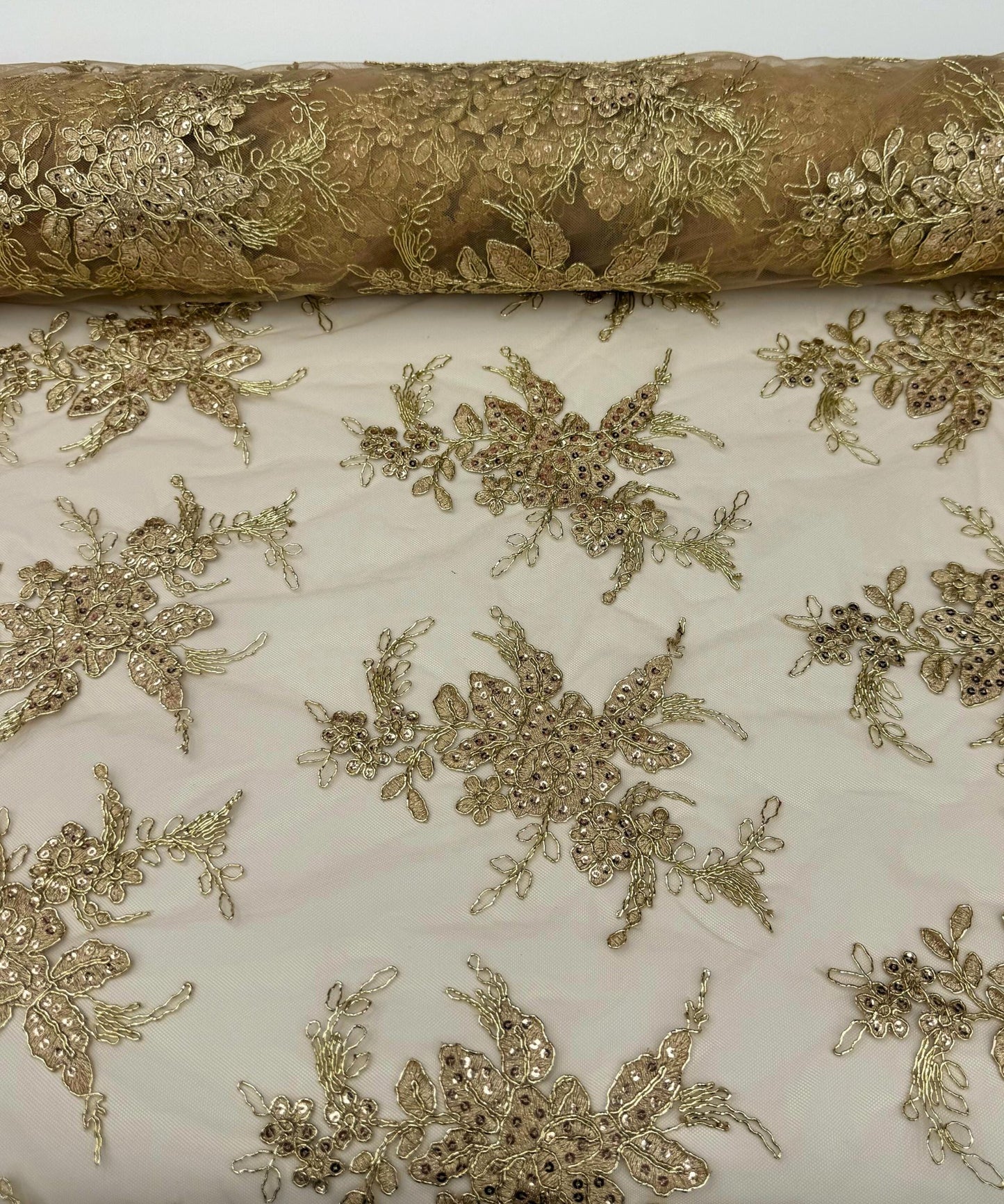 Champagne Gold Embroidered Floral Bridal Lace
