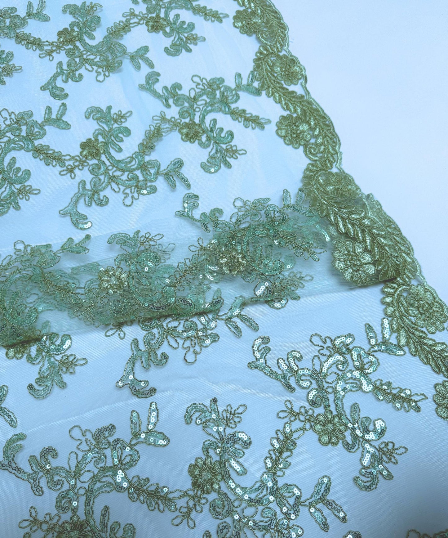 Sage Sequin Lace Fabric