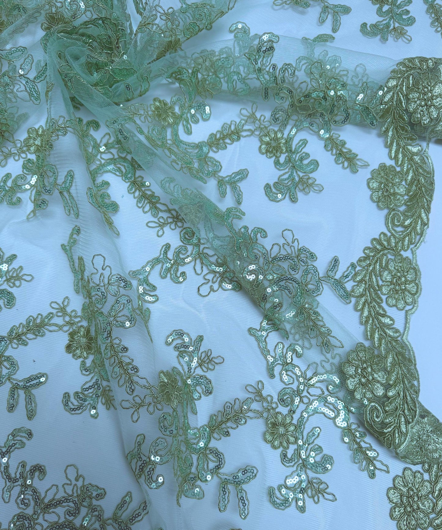 Sage Sequin Lace Fabric