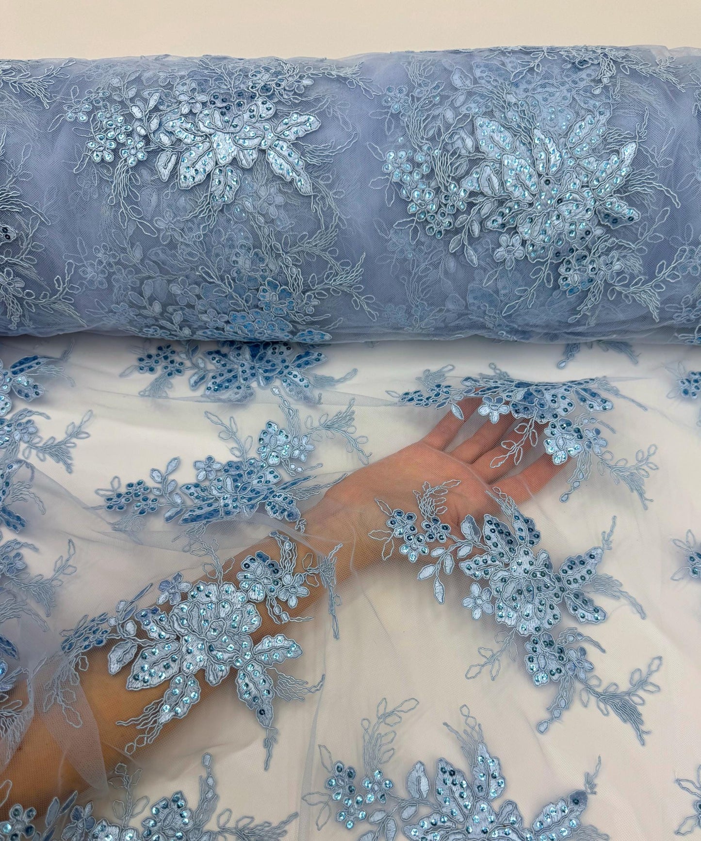 Baby Blue Embroidered Floral Bridal Lace