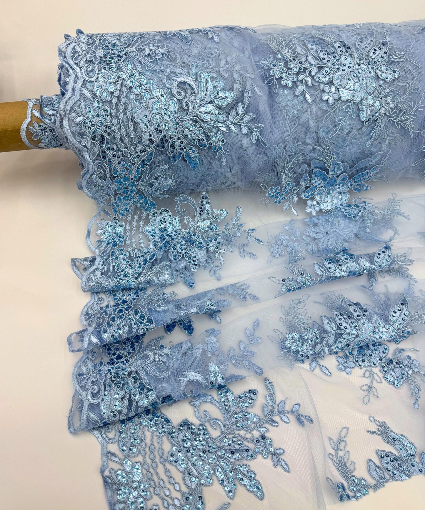 Baby Blue Embroidered Floral Bridal Lace