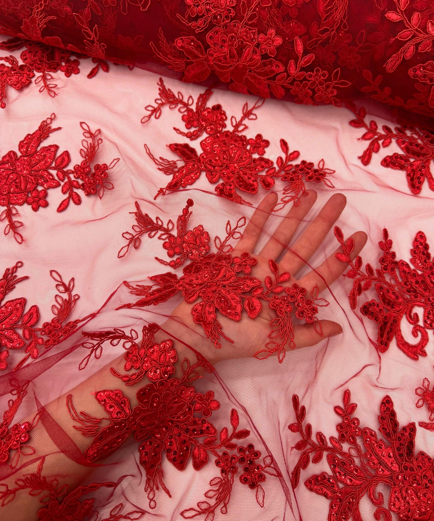 Red Embroidered Floral Bridal Lace