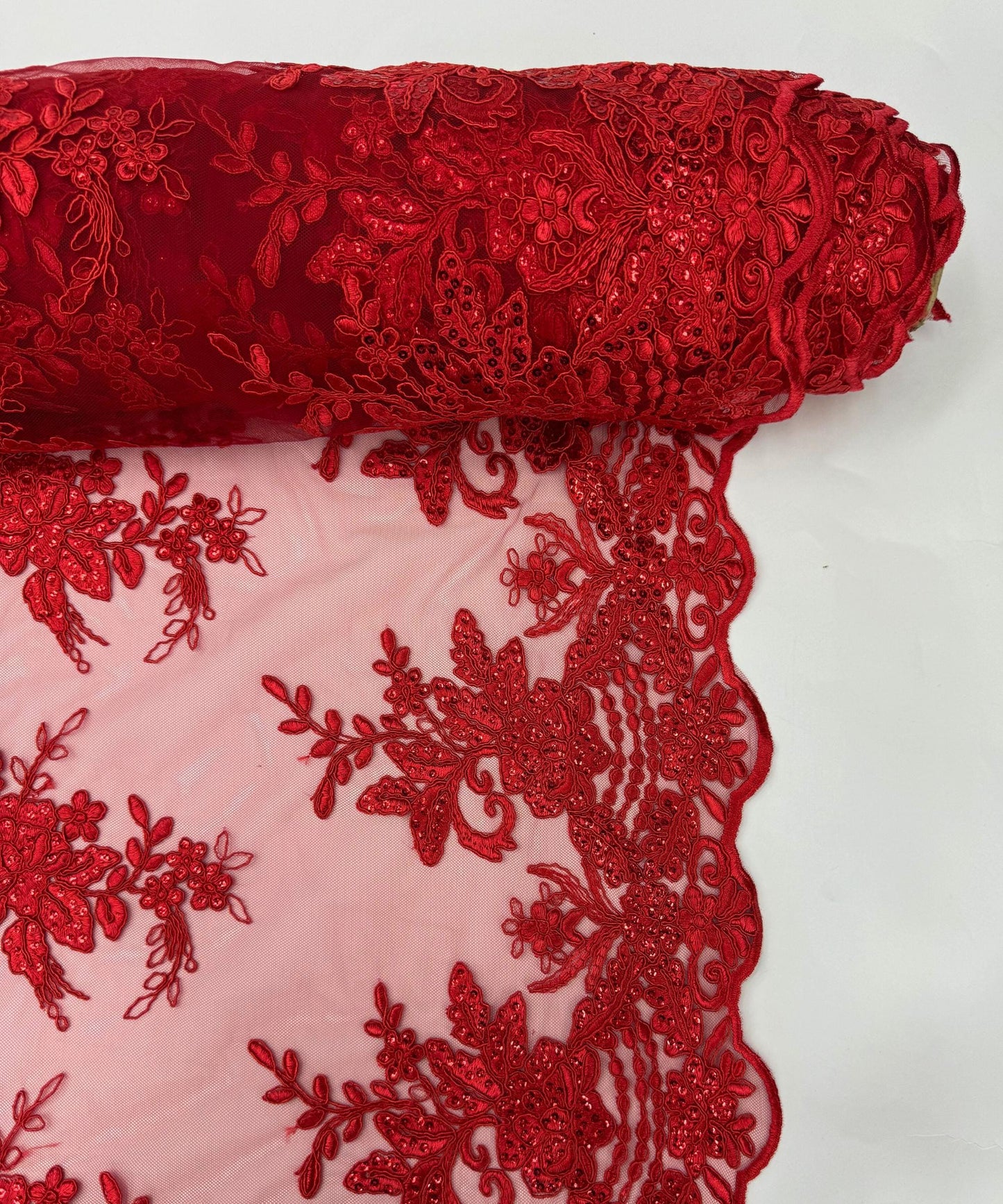 Red Embroidered Floral Bridal Lace