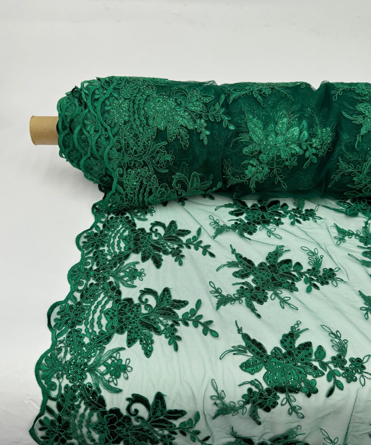 Hunter Green Embroidered Lace