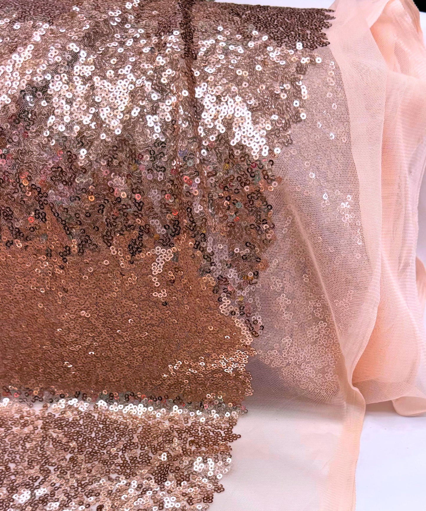 Rose Gold Sequin Fabric, Glitz Stretch Rose Gold Sequins on Mesh Fabric for Party Dress Sequin Dress, Tablecloth, Sequin Fabric by the Yard