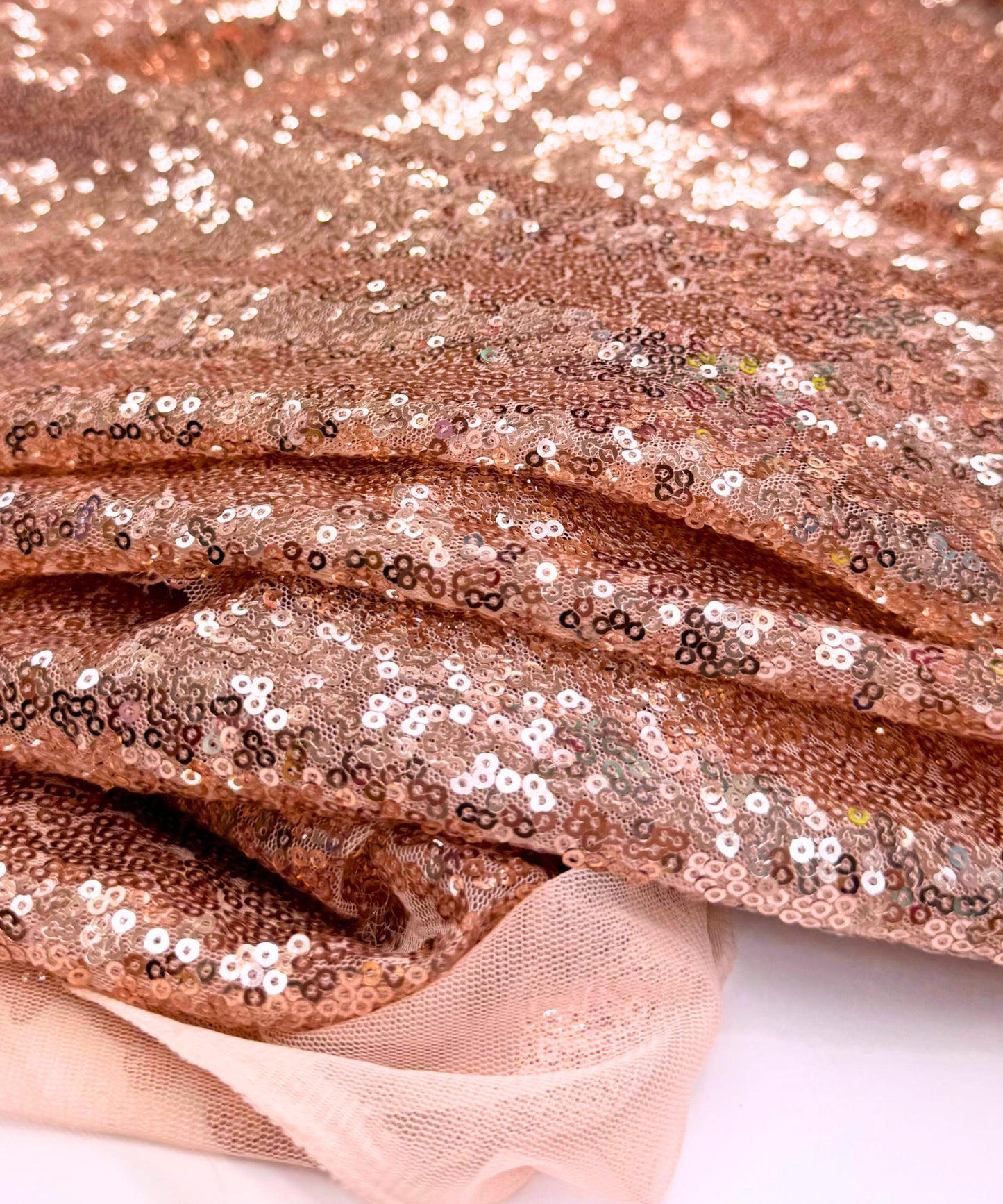 Rose Gold Sequin Fabric, Glitz Stretch Rose Gold Sequins on Mesh Fabric for Party Dress Sequin Dress, Tablecloth, Sequin Fabric by the Yard