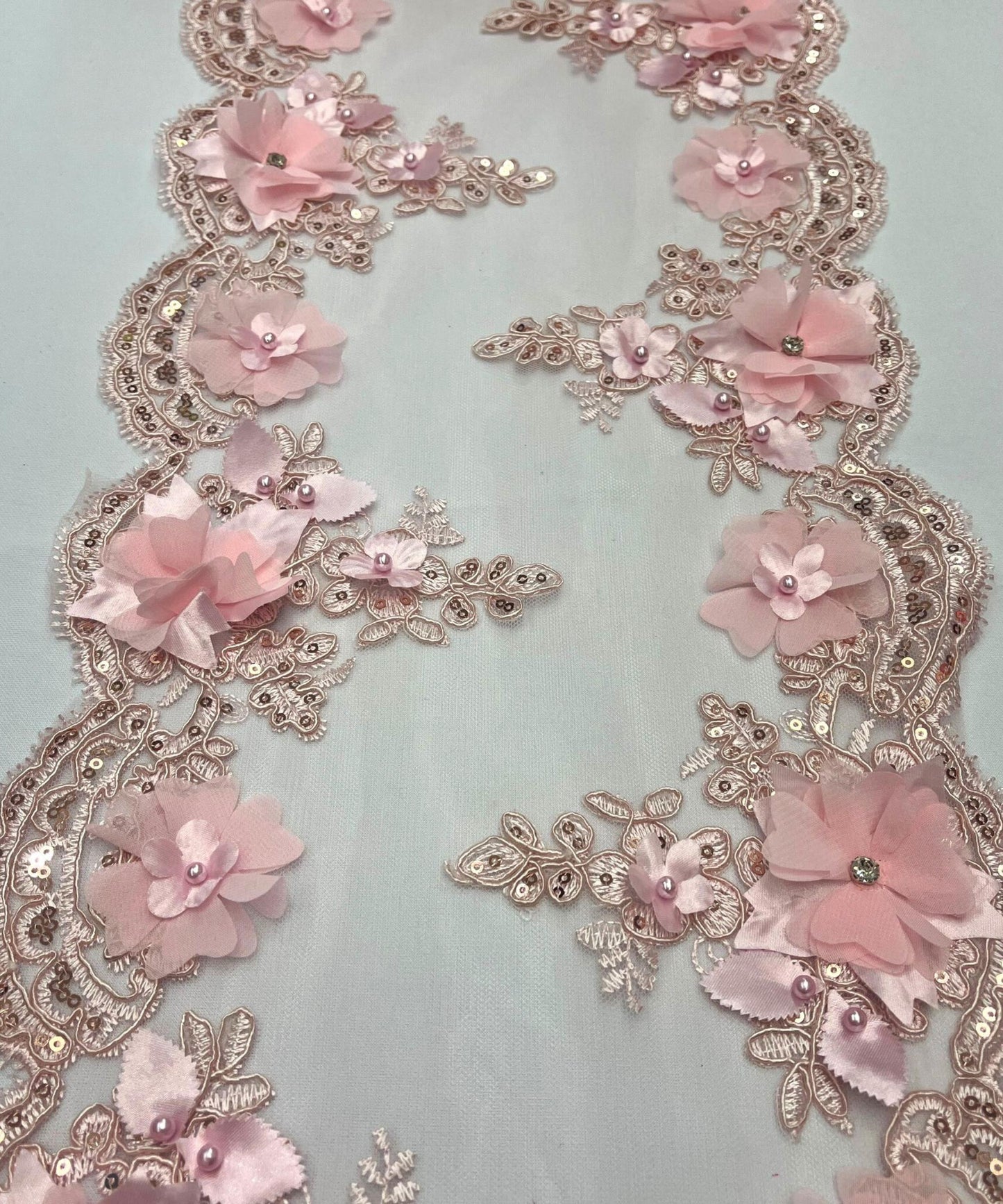 Blush Floral Beaded Lace Table Runner